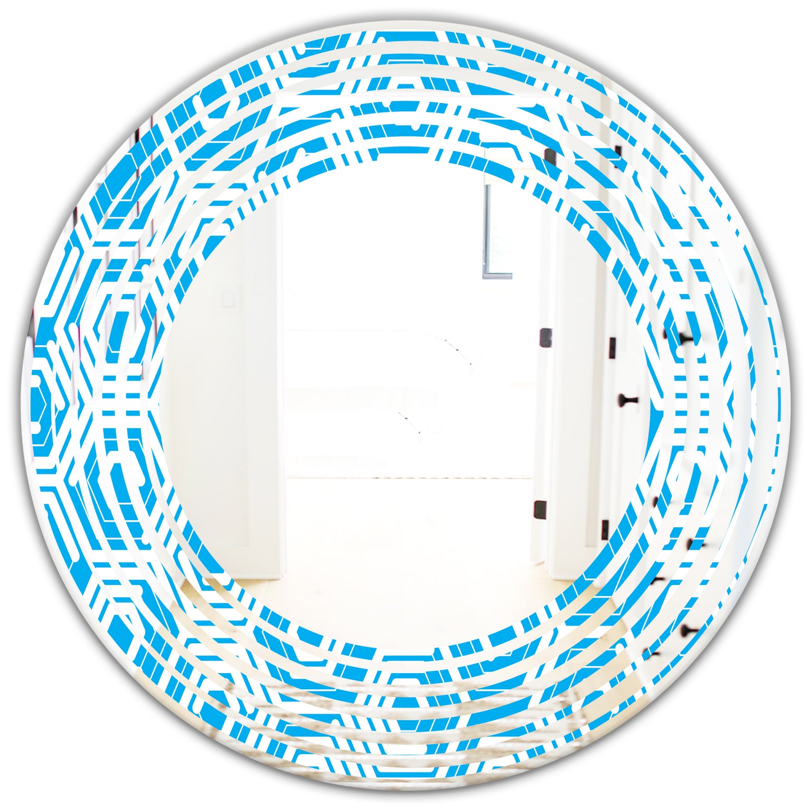 Retro Hexagon Pattern VII - Modern Round or Oval Wall Mirror - Wave