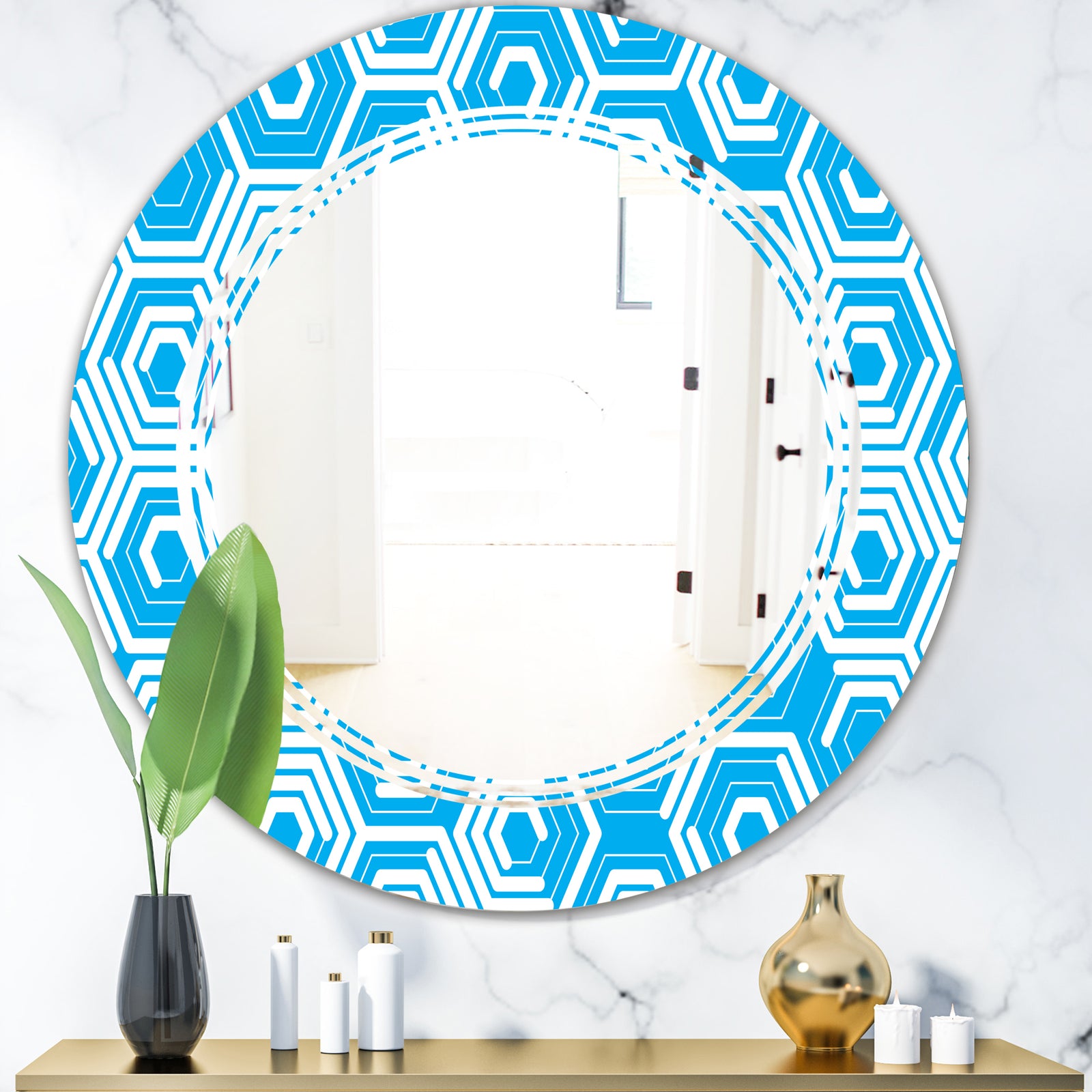 Retro Hexagon Pattern VII - Modern Round or Oval Wall Mirror - Triple C