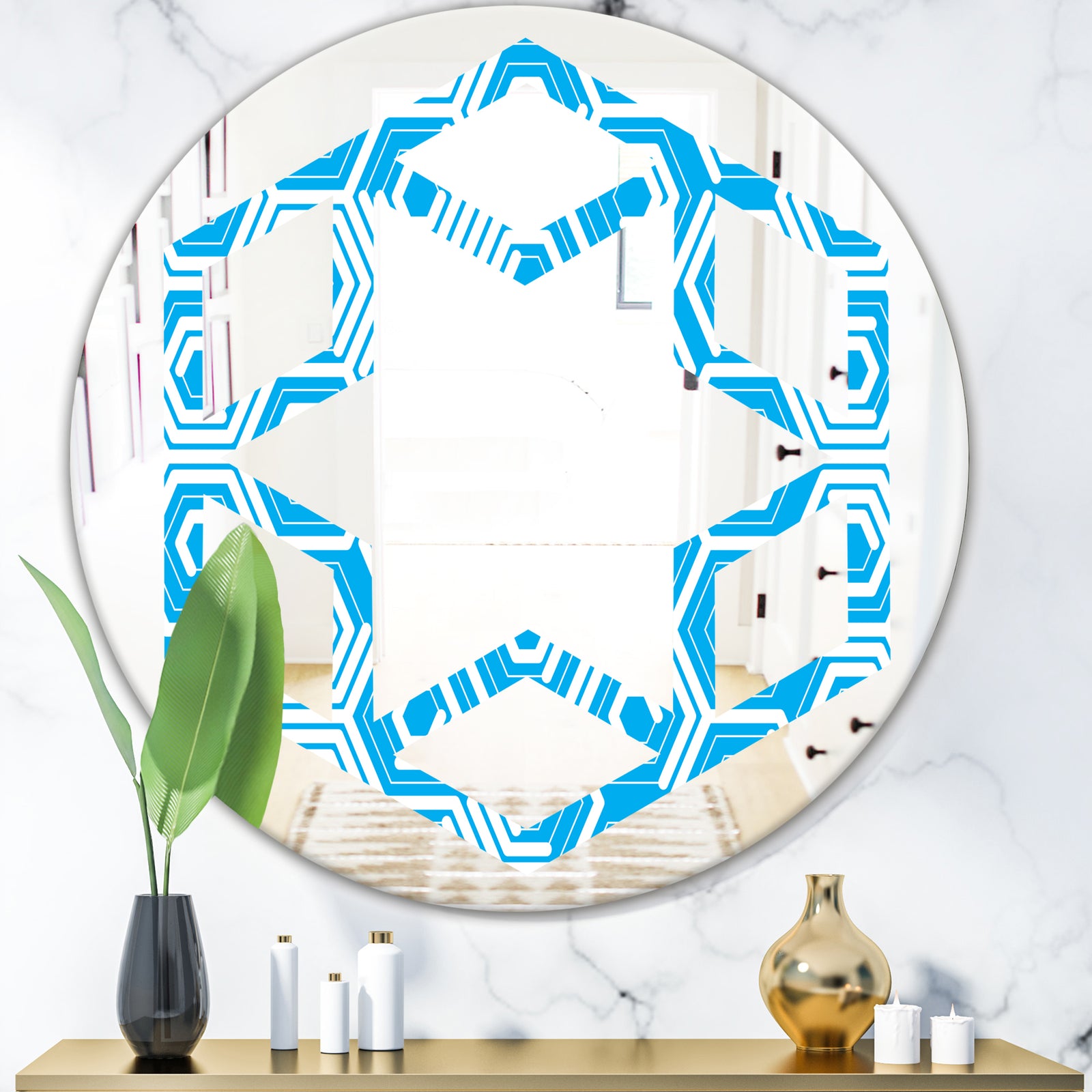 Retro Hexagon Pattern VII - Modern Round or Oval Wall Mirror - Hexagon Star