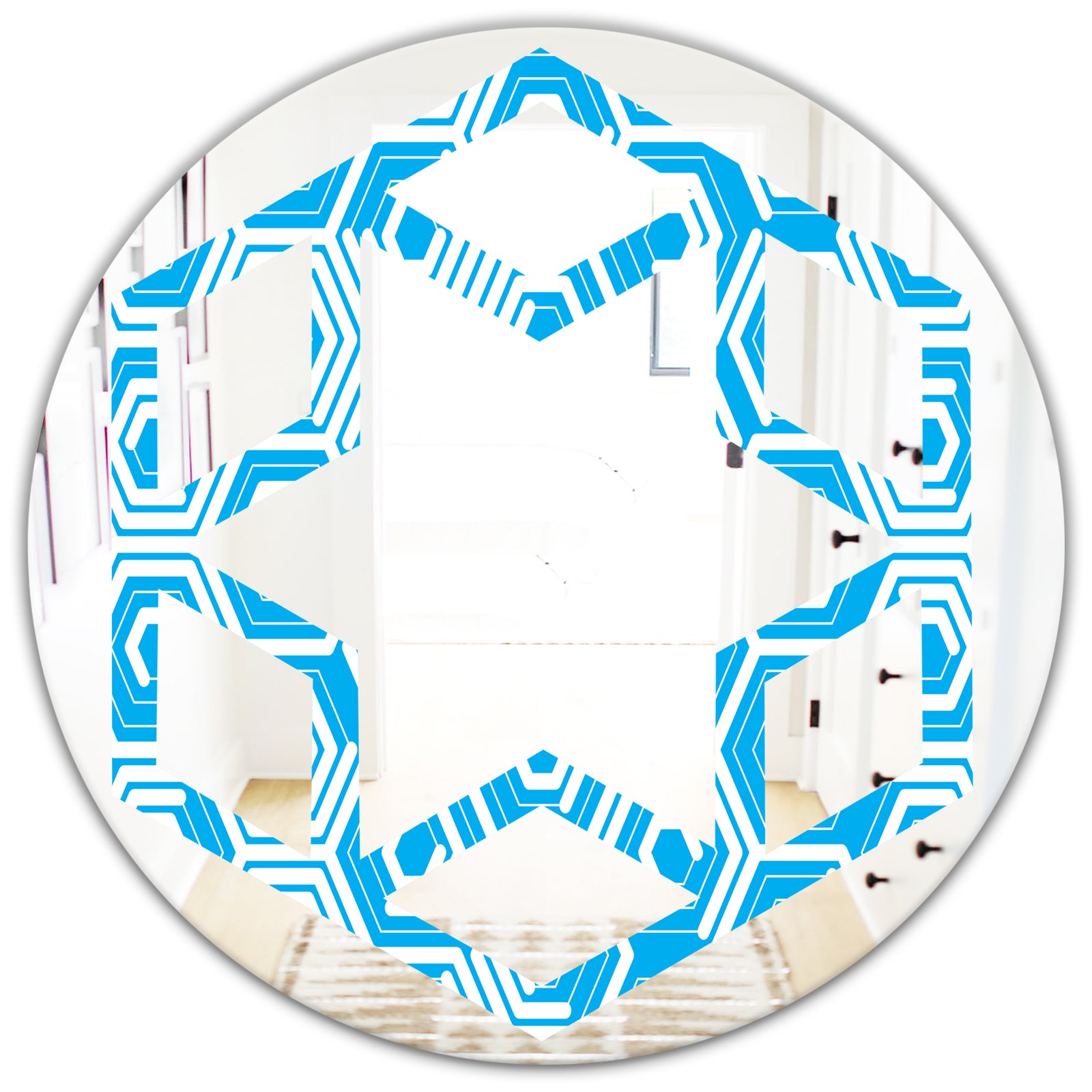 Retro Hexagon Pattern VII - Modern Round or Oval Wall Mirror - Hexagon Star