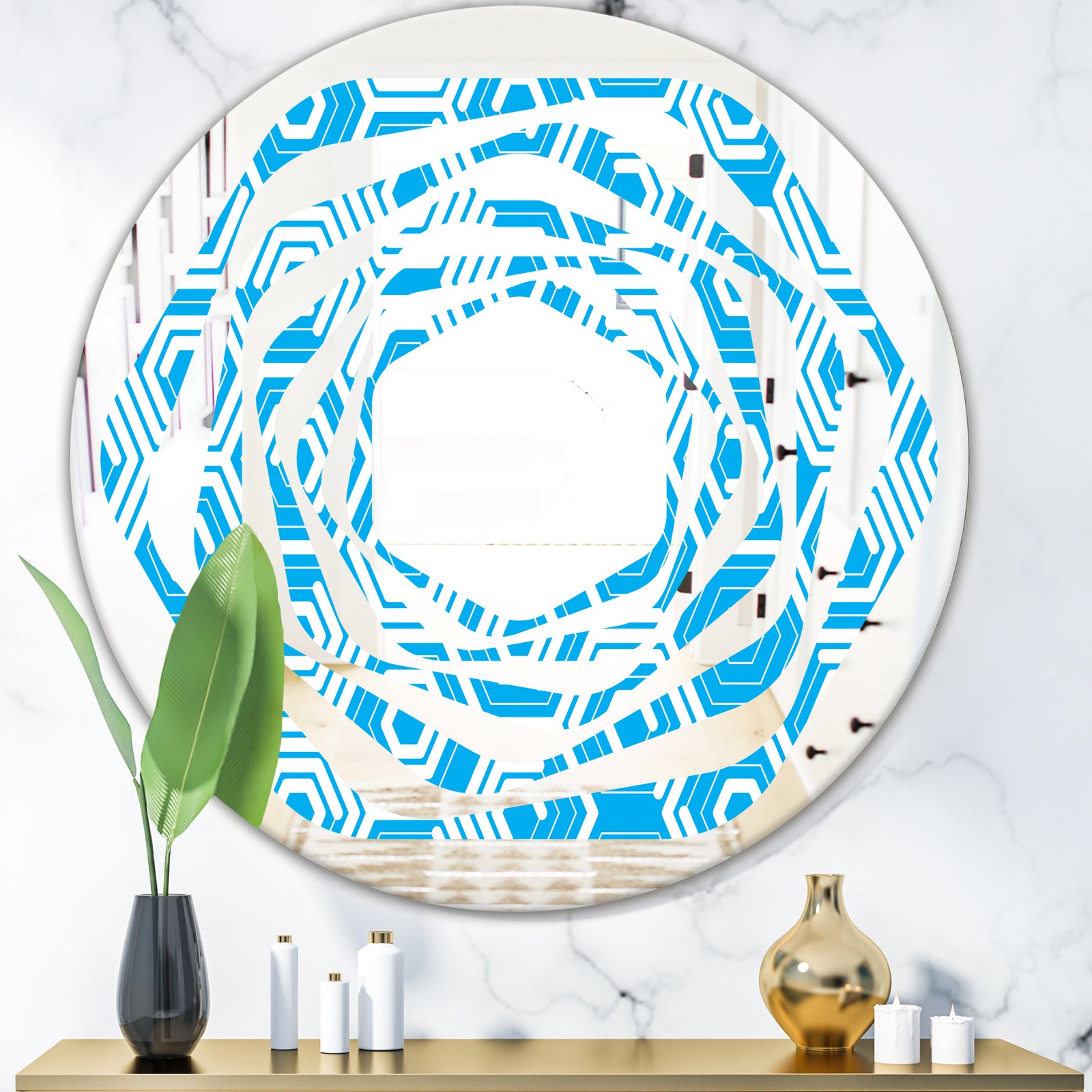 Retro Hexagon Pattern VII - Modern Round or Oval Wall Mirror - Whirl