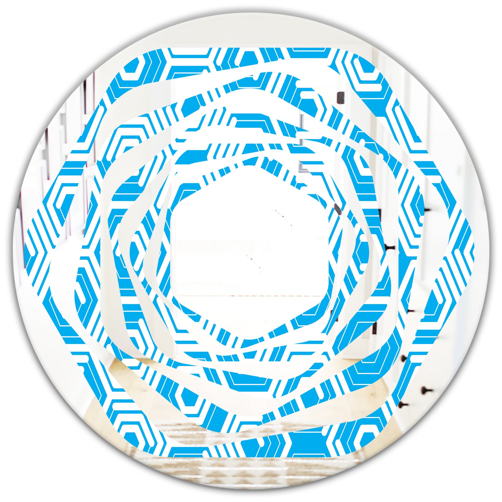Retro Hexagon Pattern VII - Modern Round or Oval Wall Mirror - Whirl