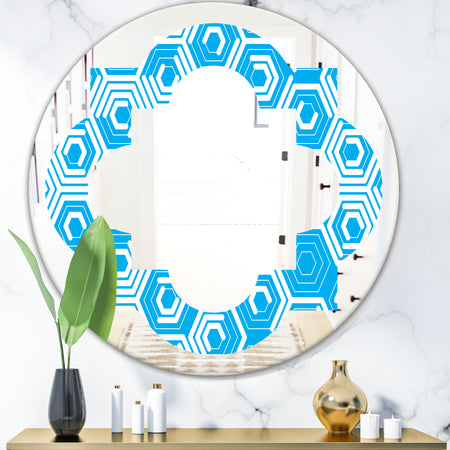 Retro Hexagon Pattern VII - Modern Round or Oval Wall Mirror - Quatrefoil