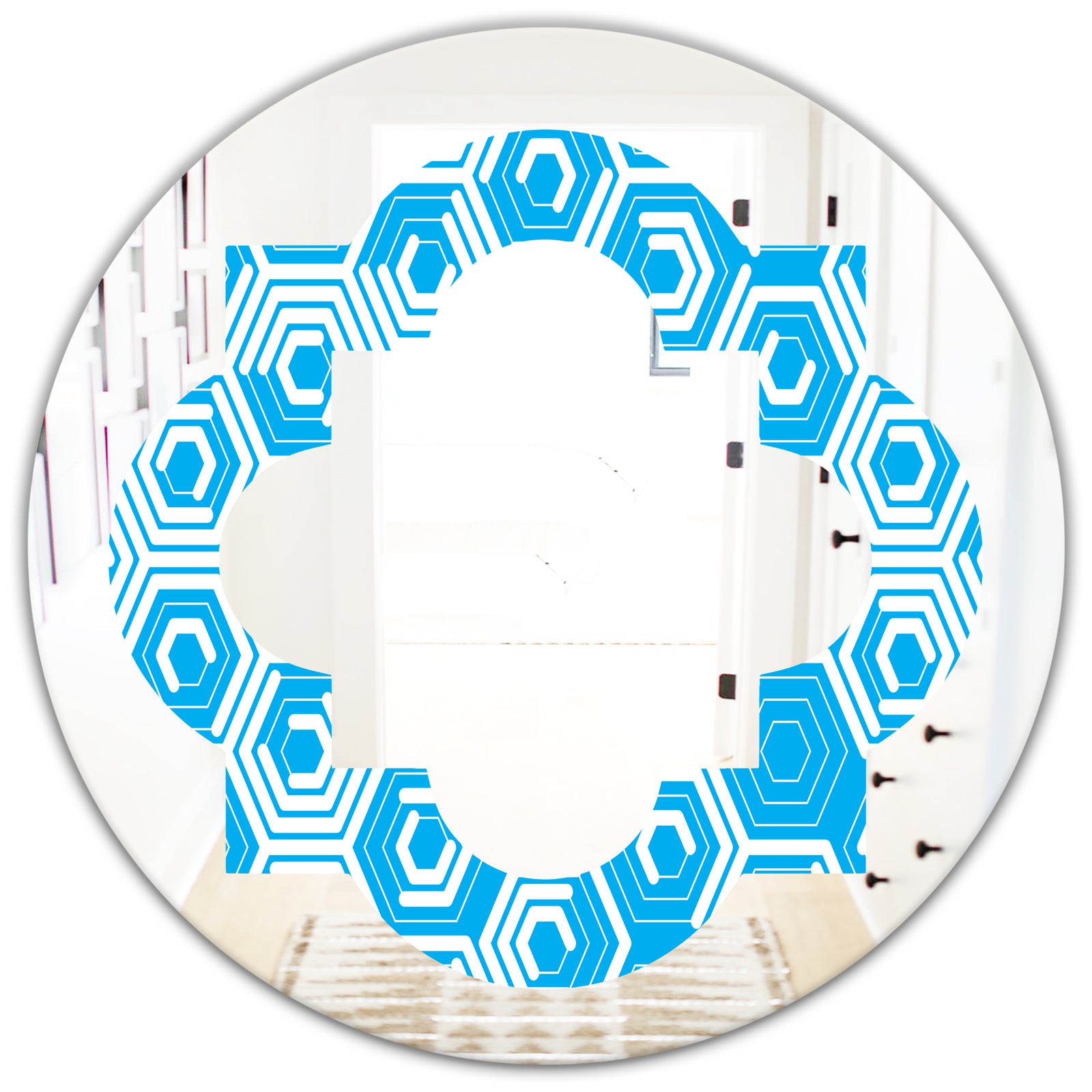 Retro Hexagon Pattern VII - Modern Round or Oval Wall Mirror - Quatrefoil