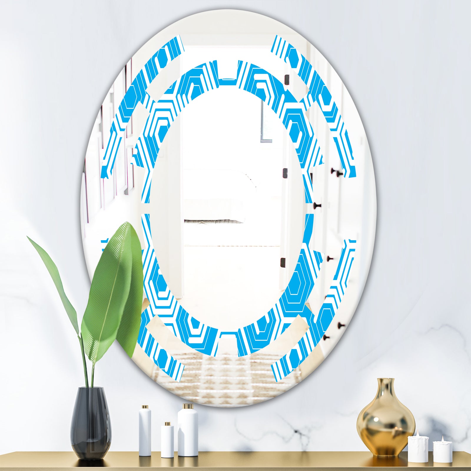 Retro Hexagon Pattern VII - Modern Round or Oval Wall Mirror - Space