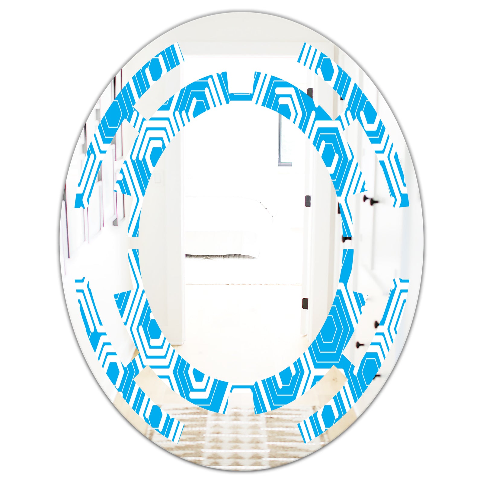 Retro Hexagon Pattern VII - Modern Round or Oval Wall Mirror - Space