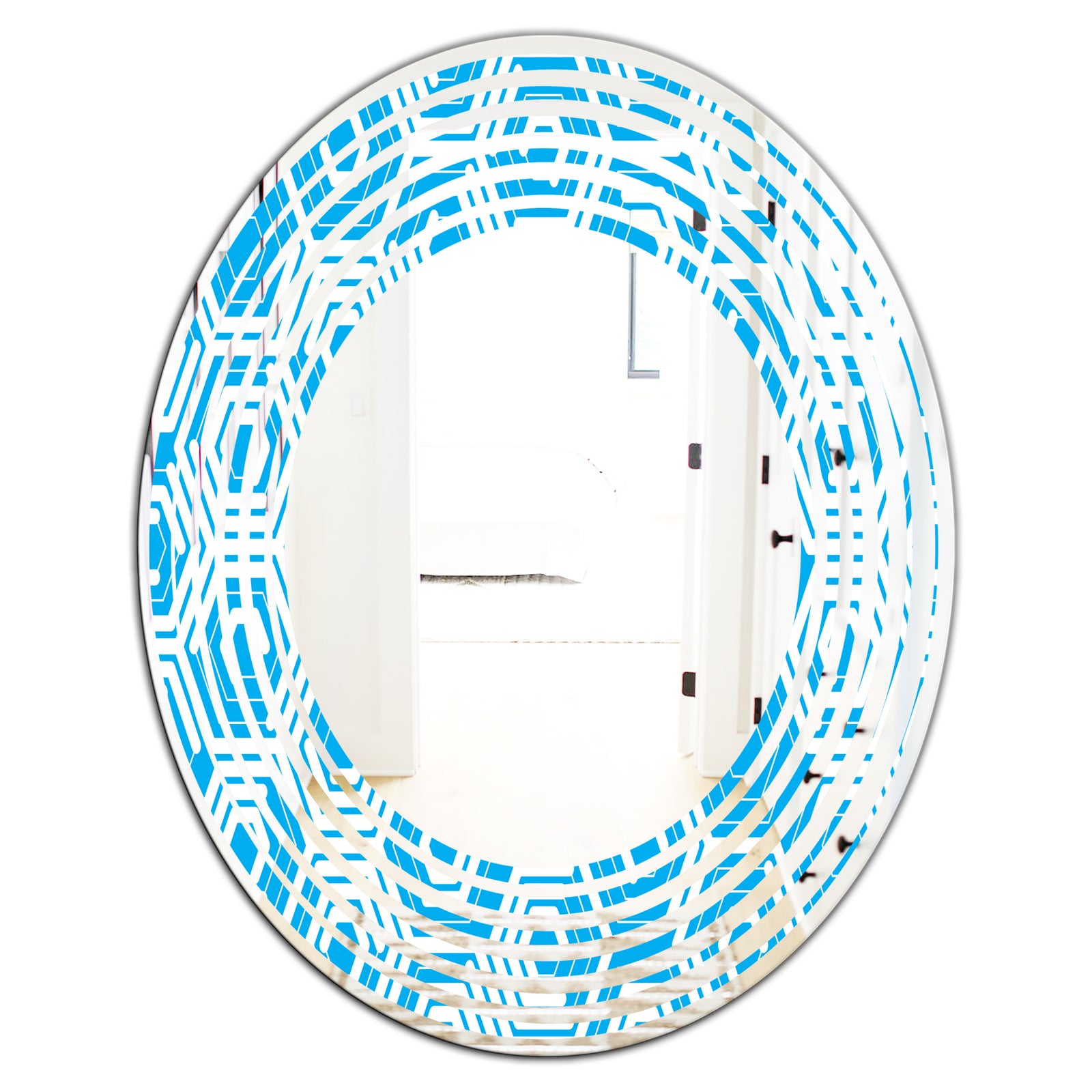 Retro Hexagon Pattern VII - Modern Round or Oval Wall Mirror - Wave