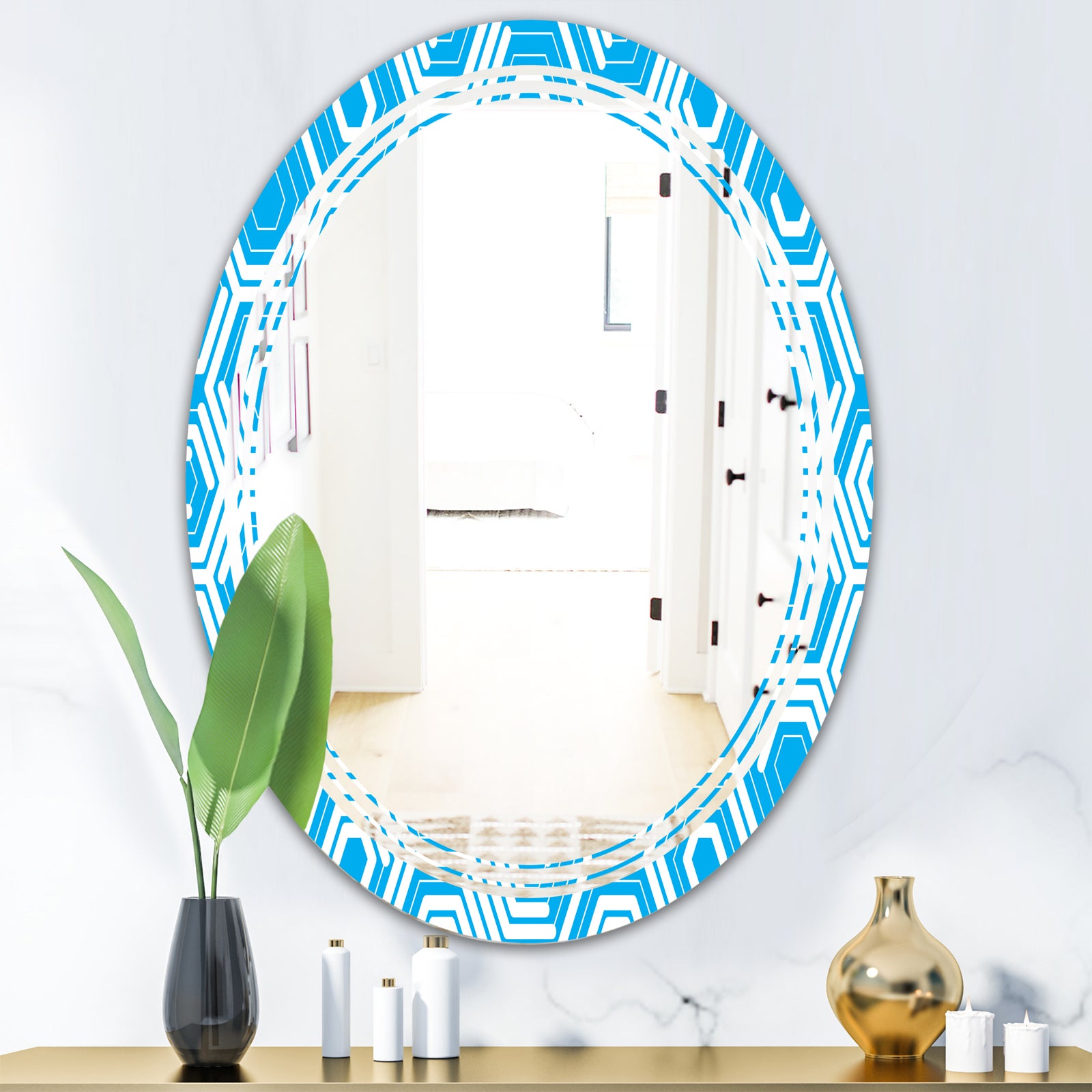 Retro Hexagon Pattern VII - Modern Round or Oval Wall Mirror - Triple C