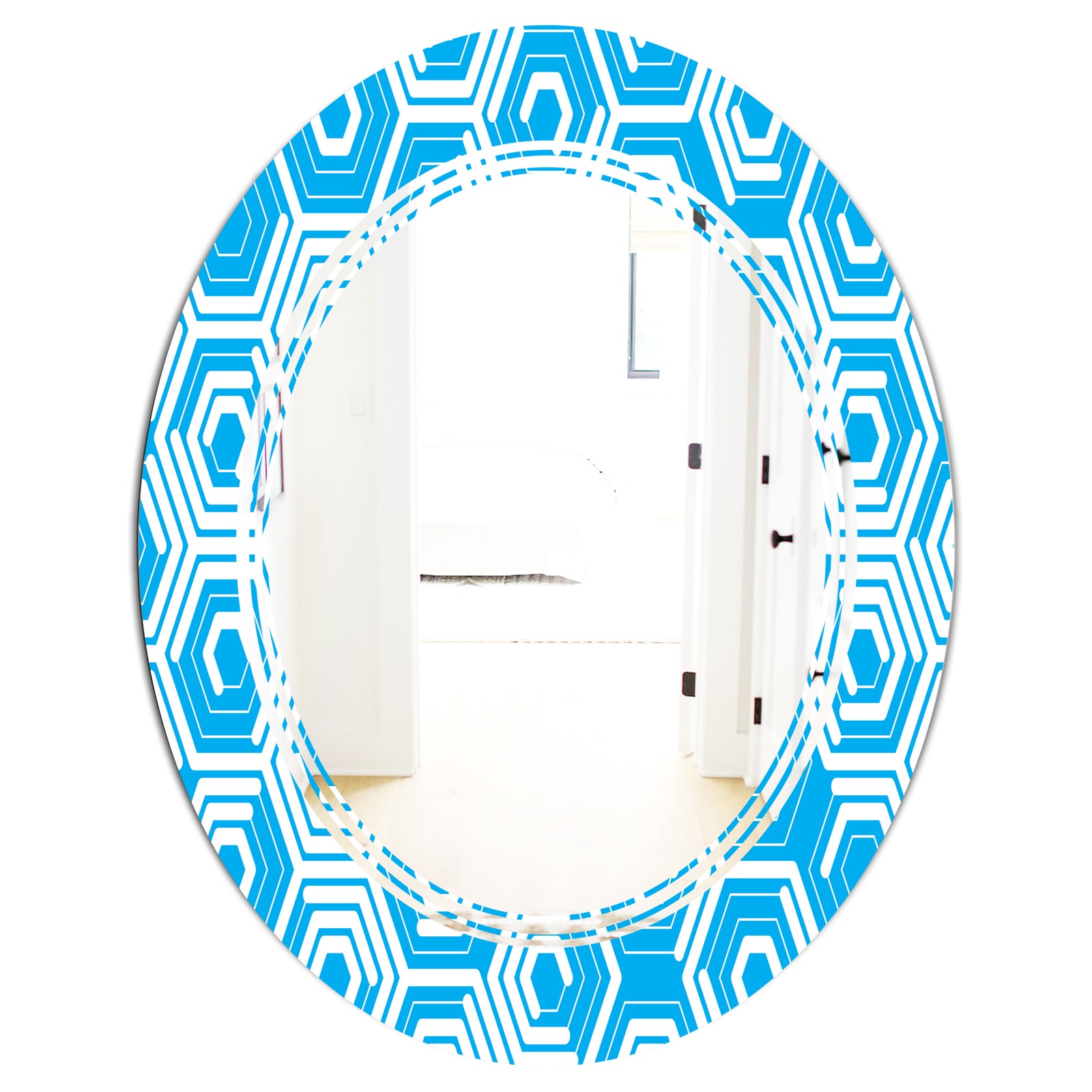 Retro Hexagon Pattern VII - Modern Round or Oval Wall Mirror - Triple C