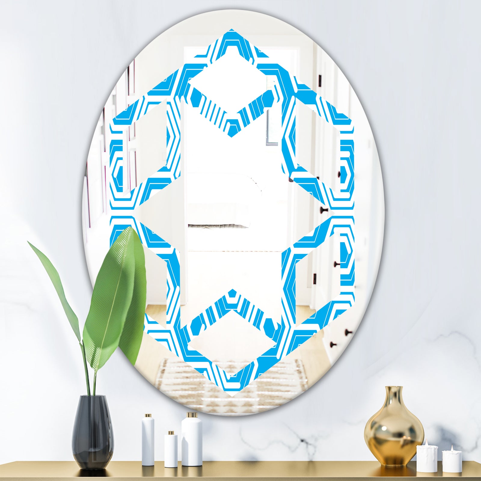 Retro Hexagon Pattern VII - Modern Round or Oval Wall Mirror - Hexagon Star