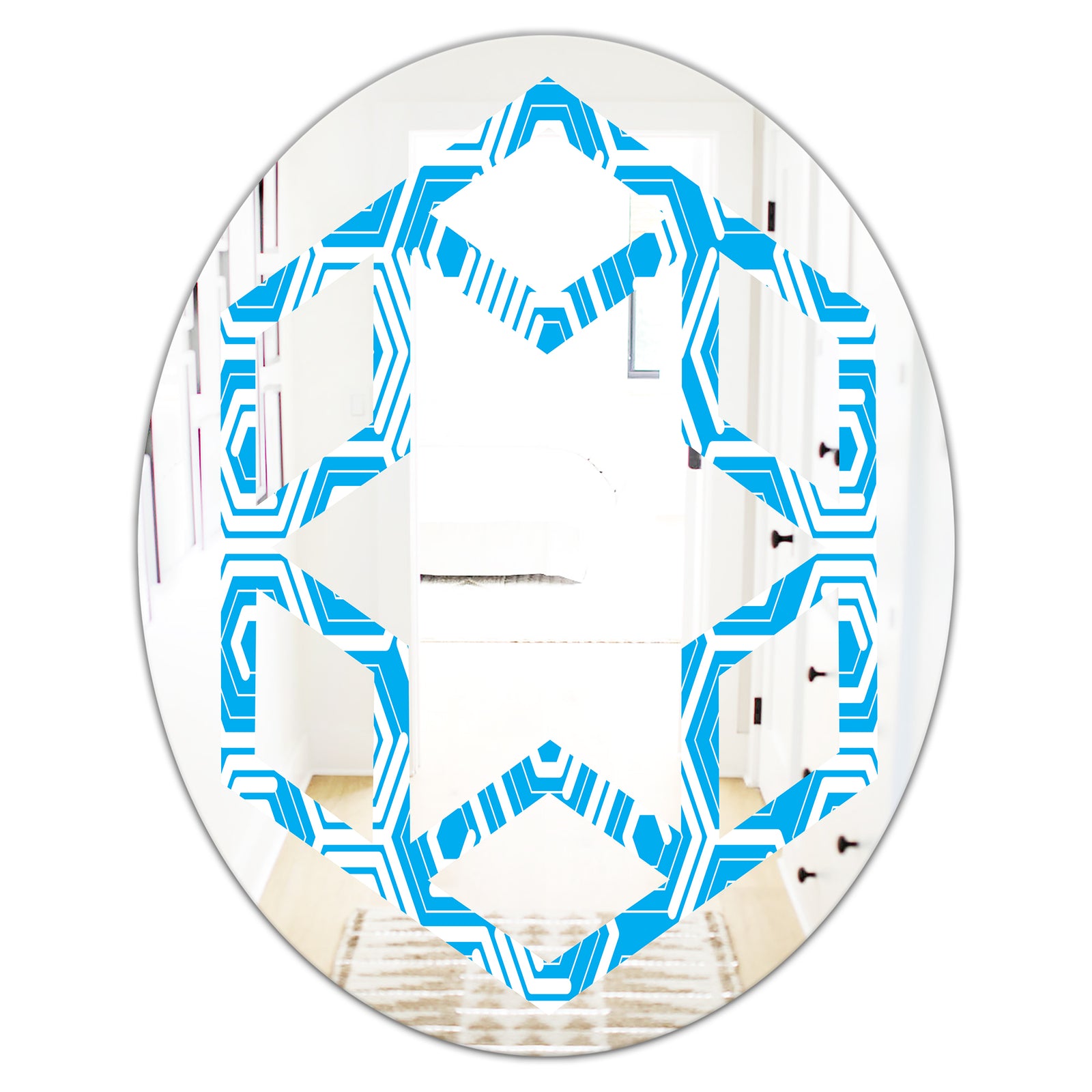 Retro Hexagon Pattern VII - Modern Round or Oval Wall Mirror - Hexagon Star
