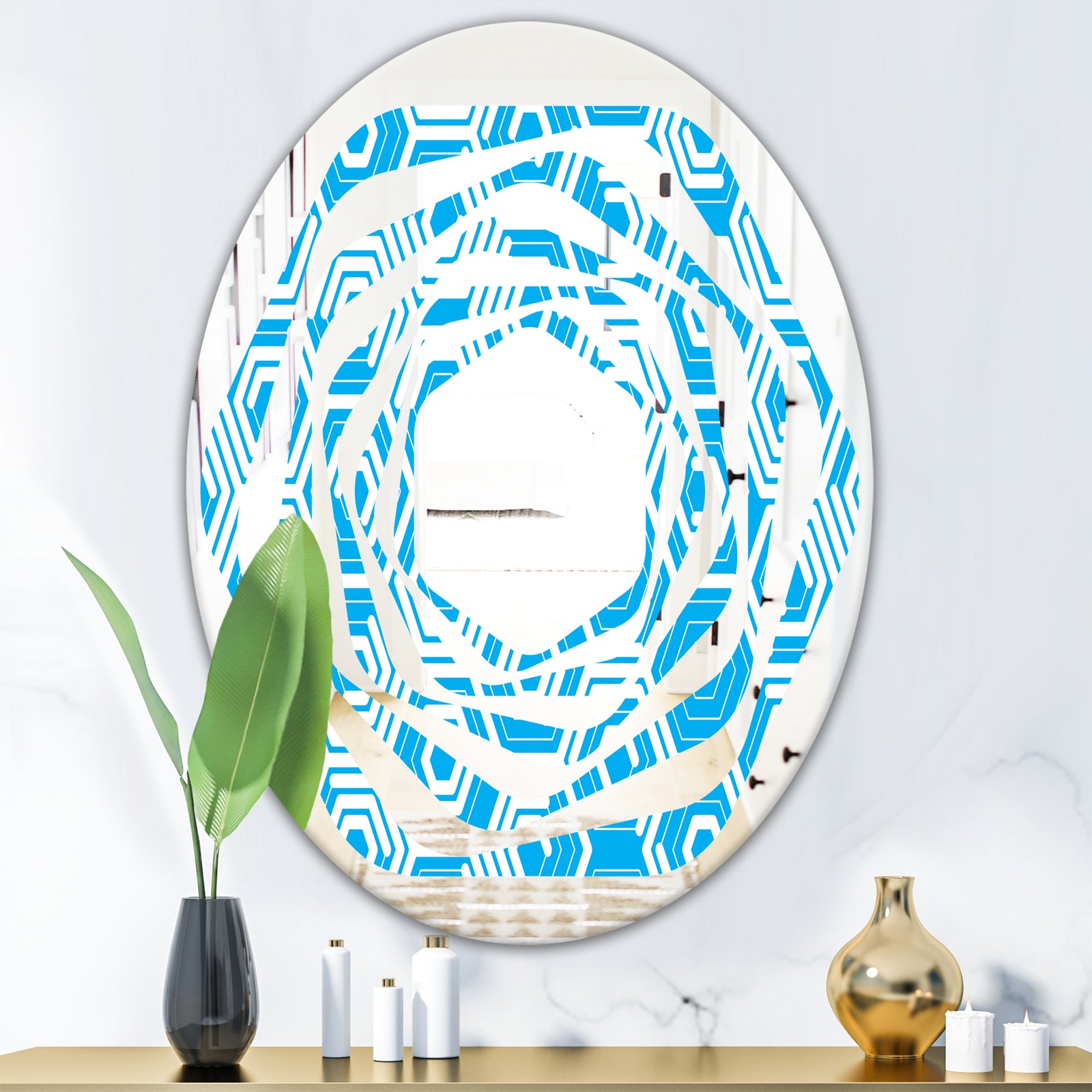 Retro Hexagon Pattern VII - Modern Round or Oval Wall Mirror - Whirl