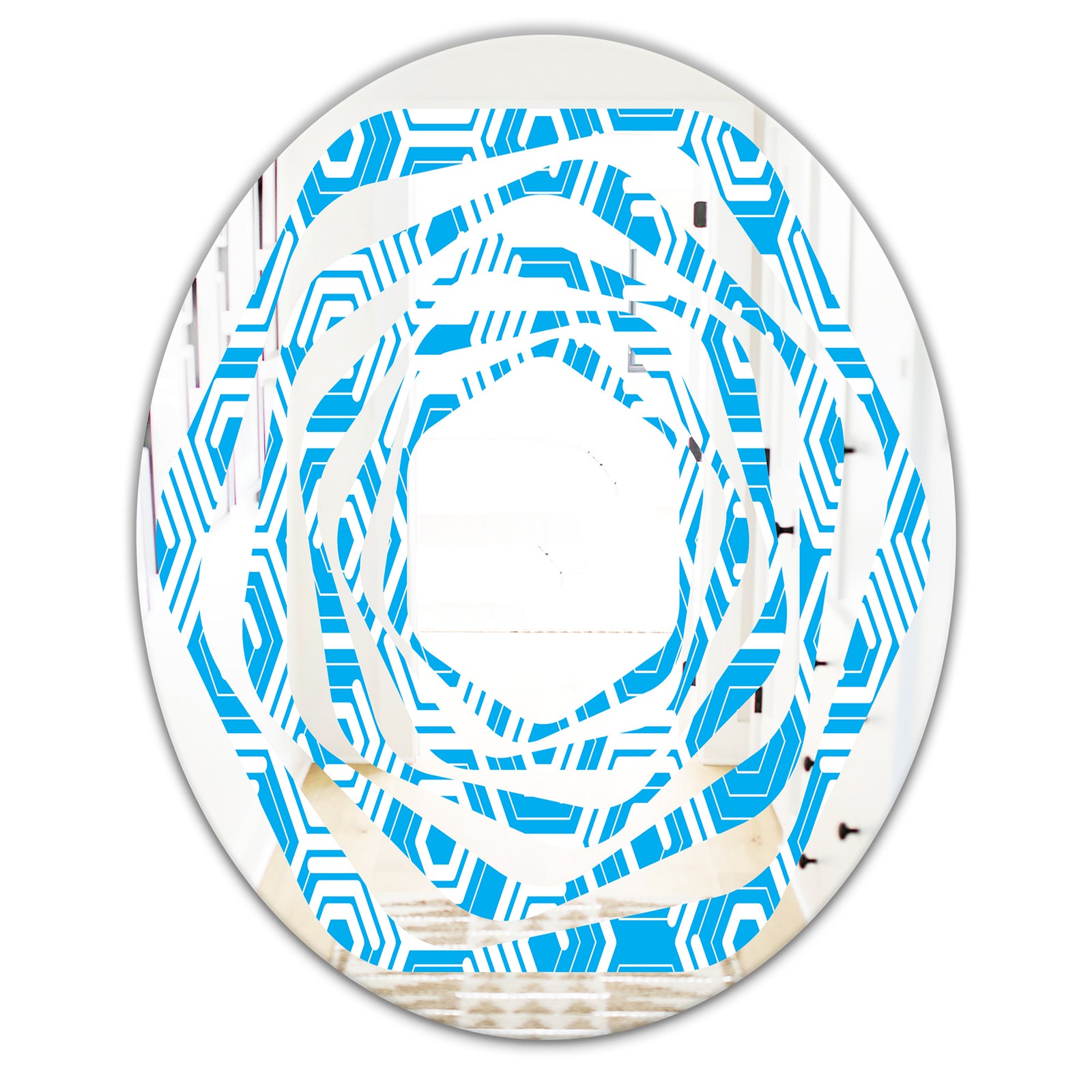 Retro Hexagon Pattern VII - Modern Round or Oval Wall Mirror - Whirl