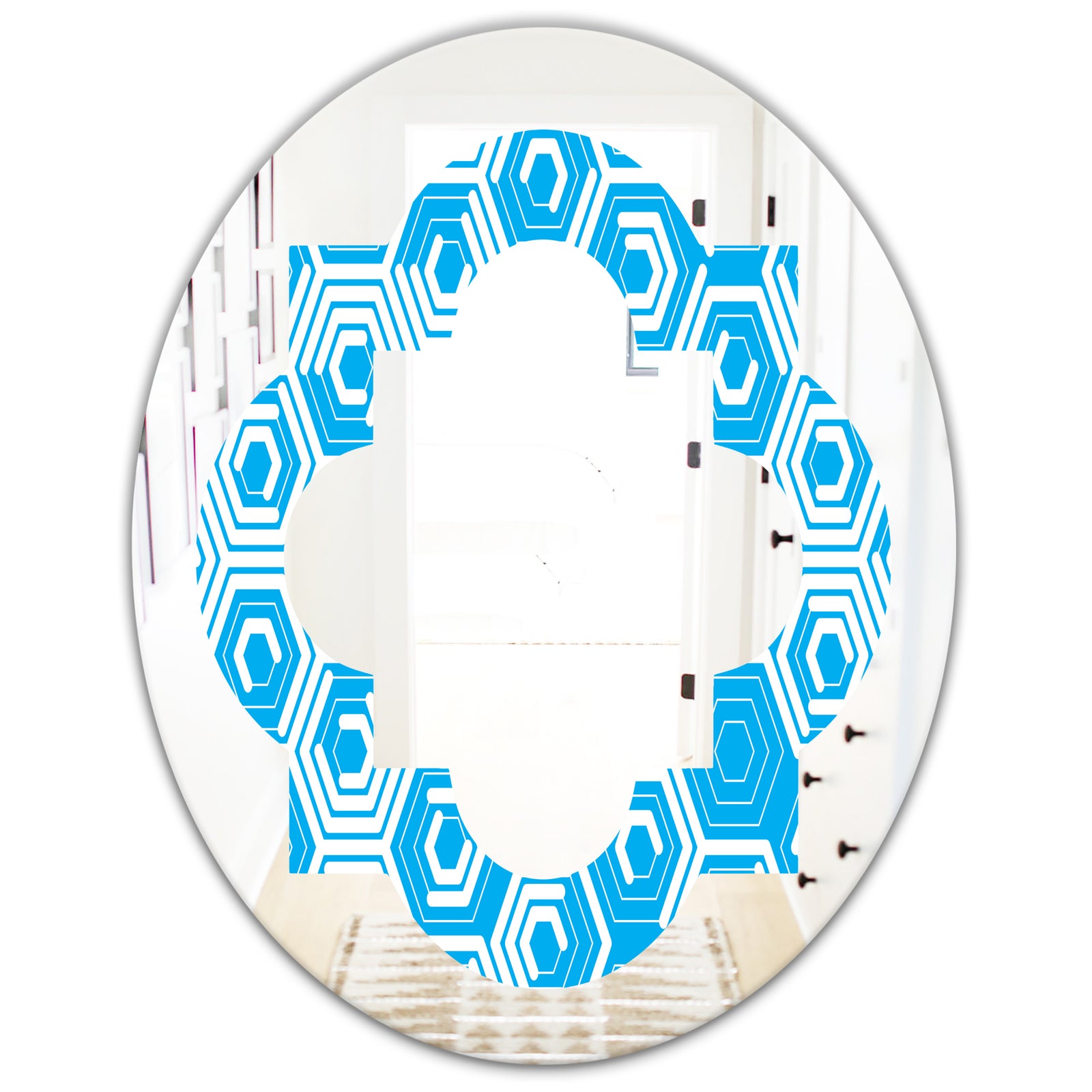 Retro Hexagon Pattern VII - Modern Round or Oval Wall Mirror - Quatrefoil