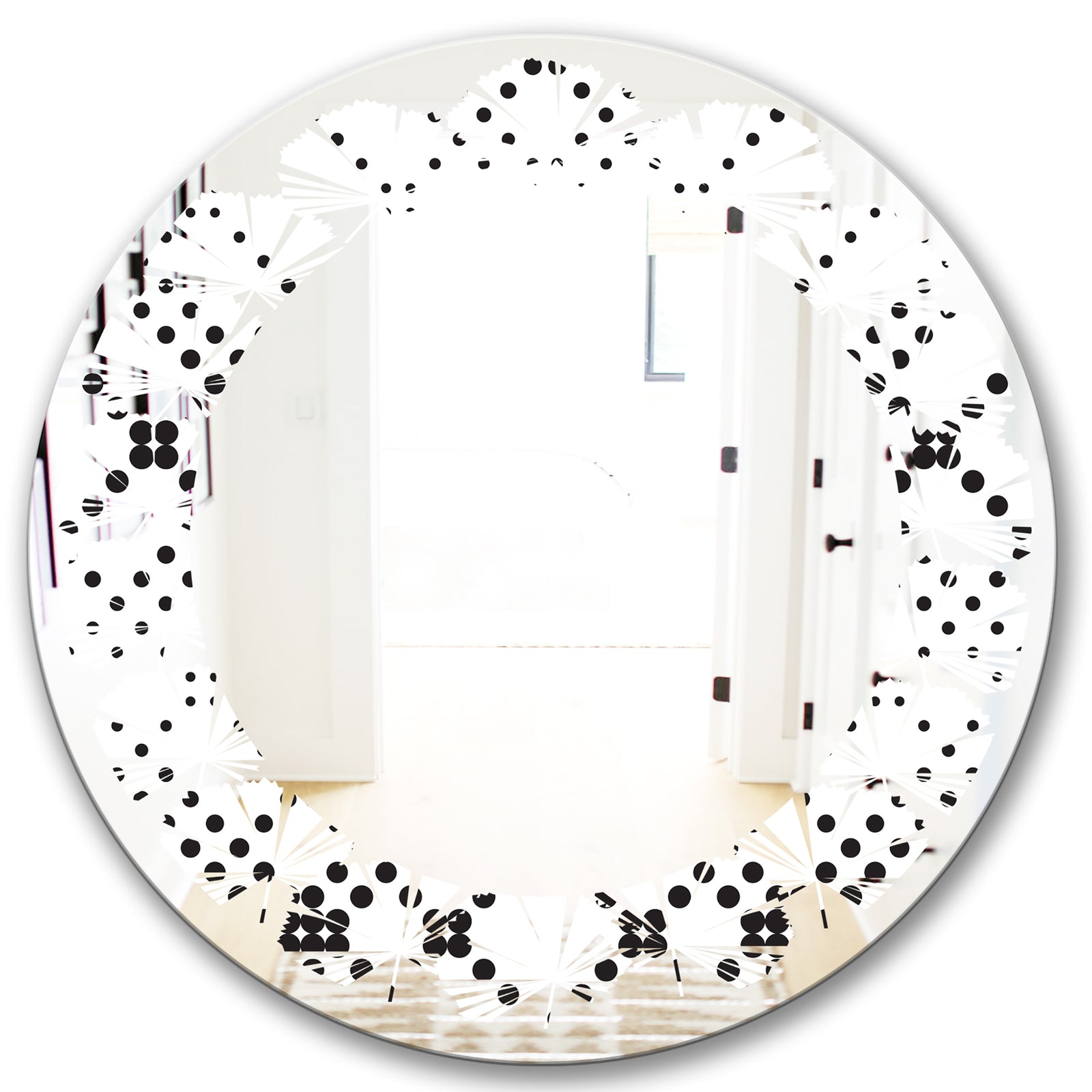 Retro Geometrical Abstract Minimal Pattern IX - Modern Round or Oval Wall Mirror - Leaves