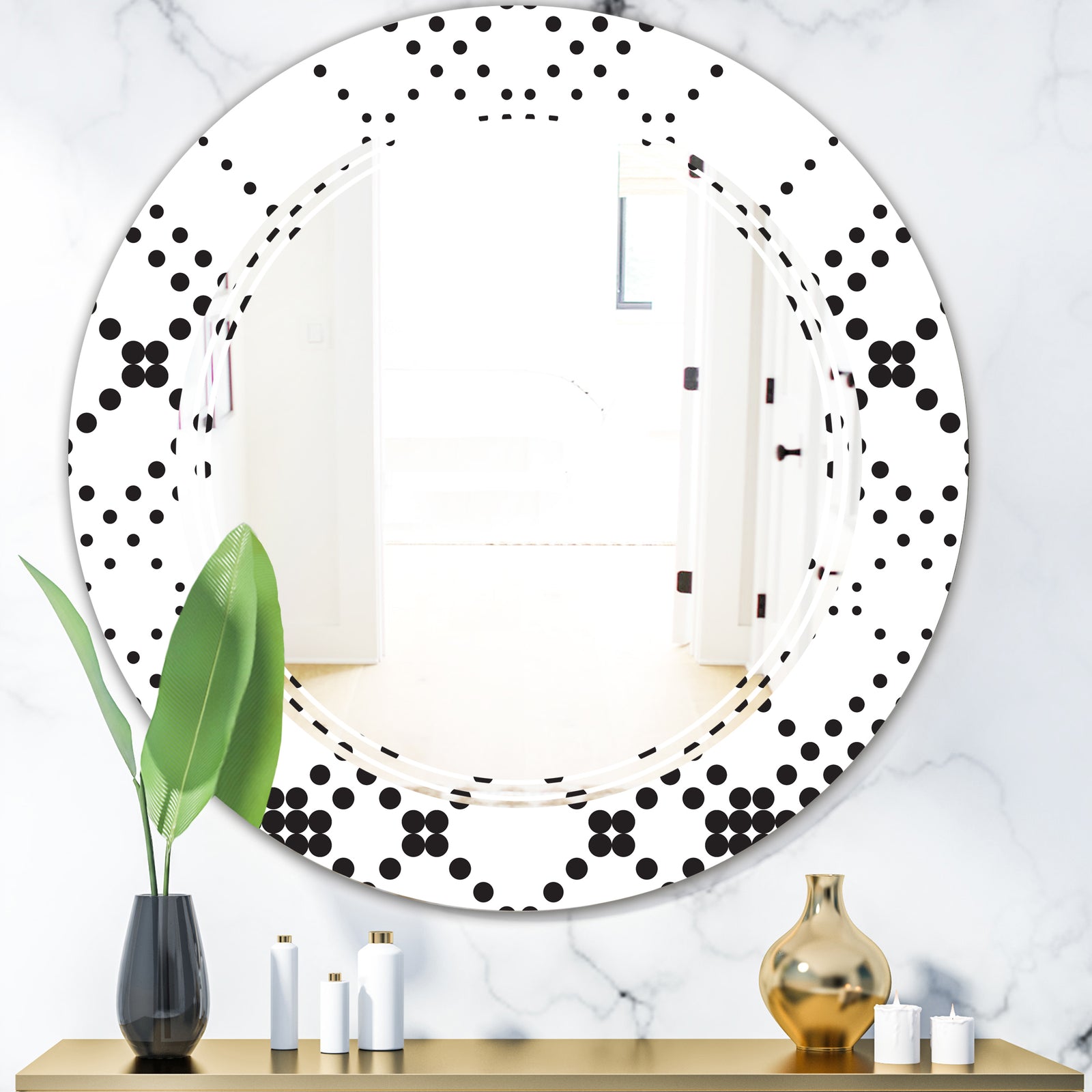 Retro Geometrical Abstract Minimal Pattern IX - Modern Round or Oval Wall Mirror - Triple C