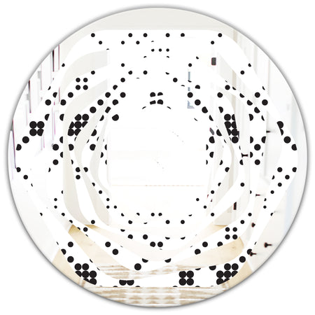 Retro Geometrical Abstract Minimal Pattern IX - Modern Round or Oval Wall Mirror - Whirl