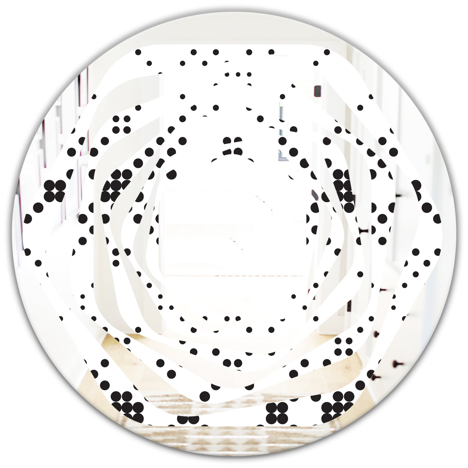 Retro Geometrical Abstract Minimal Pattern IX - Modern Round or Oval Wall Mirror - Whirl