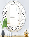 Retro Geometrical Abstract Minimal Pattern IX - Modern Round or Oval Wall Mirror - Leaves