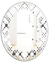 Retro Geometrical Abstract Minimal Pattern IX - Modern Round or Oval Wall Mirror - Leaves