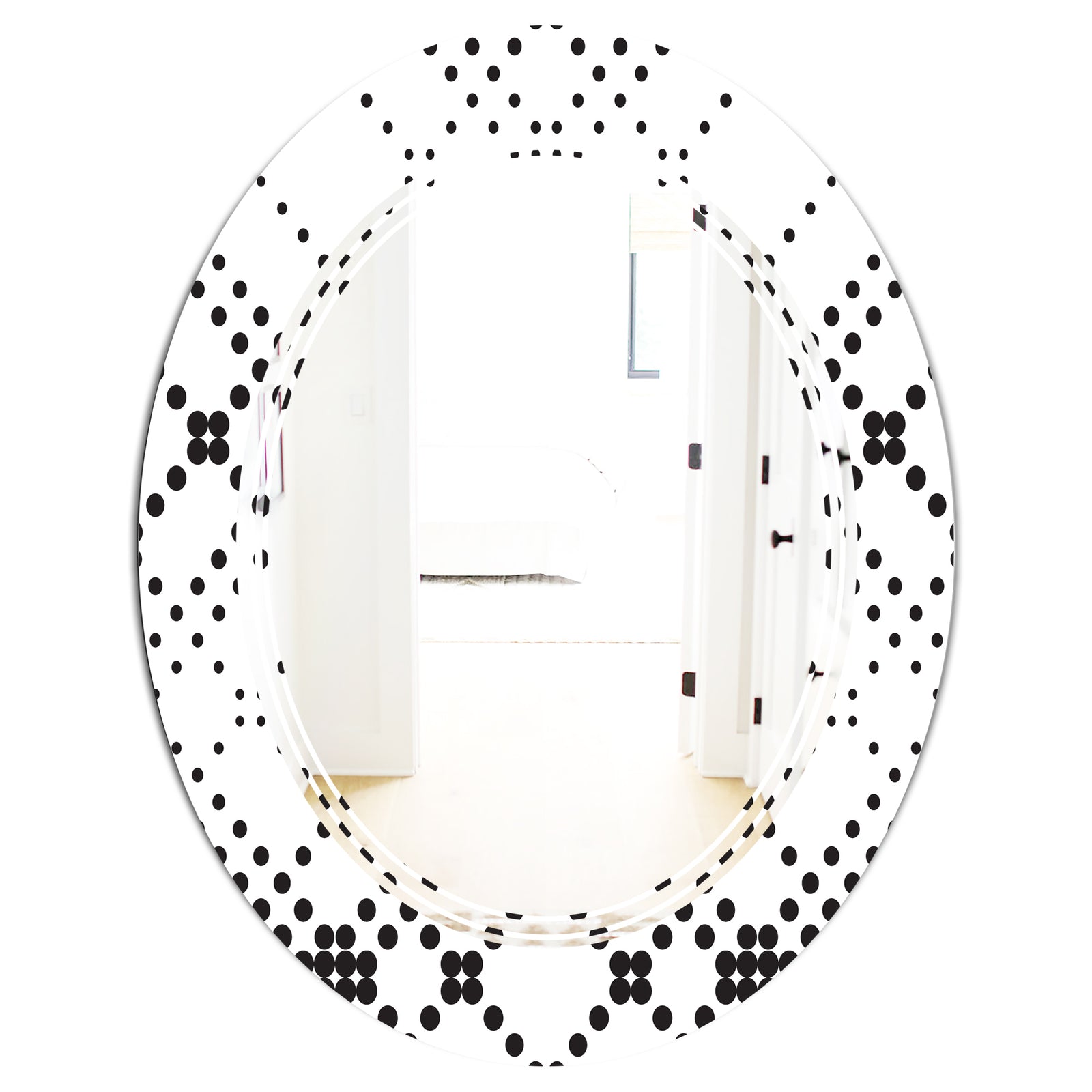 Retro Geometrical Abstract Minimal Pattern IX - Modern Round or Oval Wall Mirror - Triple C