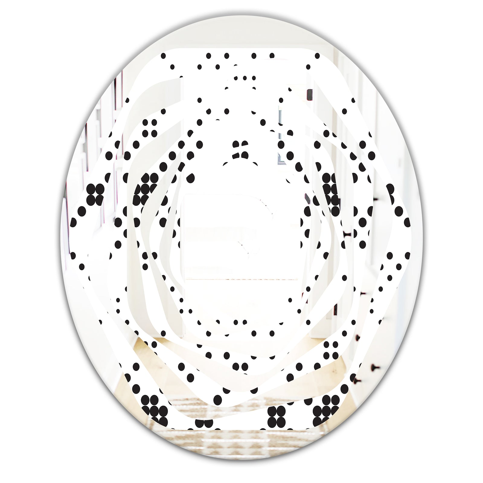 Retro Geometrical Abstract Minimal Pattern IX - Modern Round or Oval Wall Mirror - Whirl