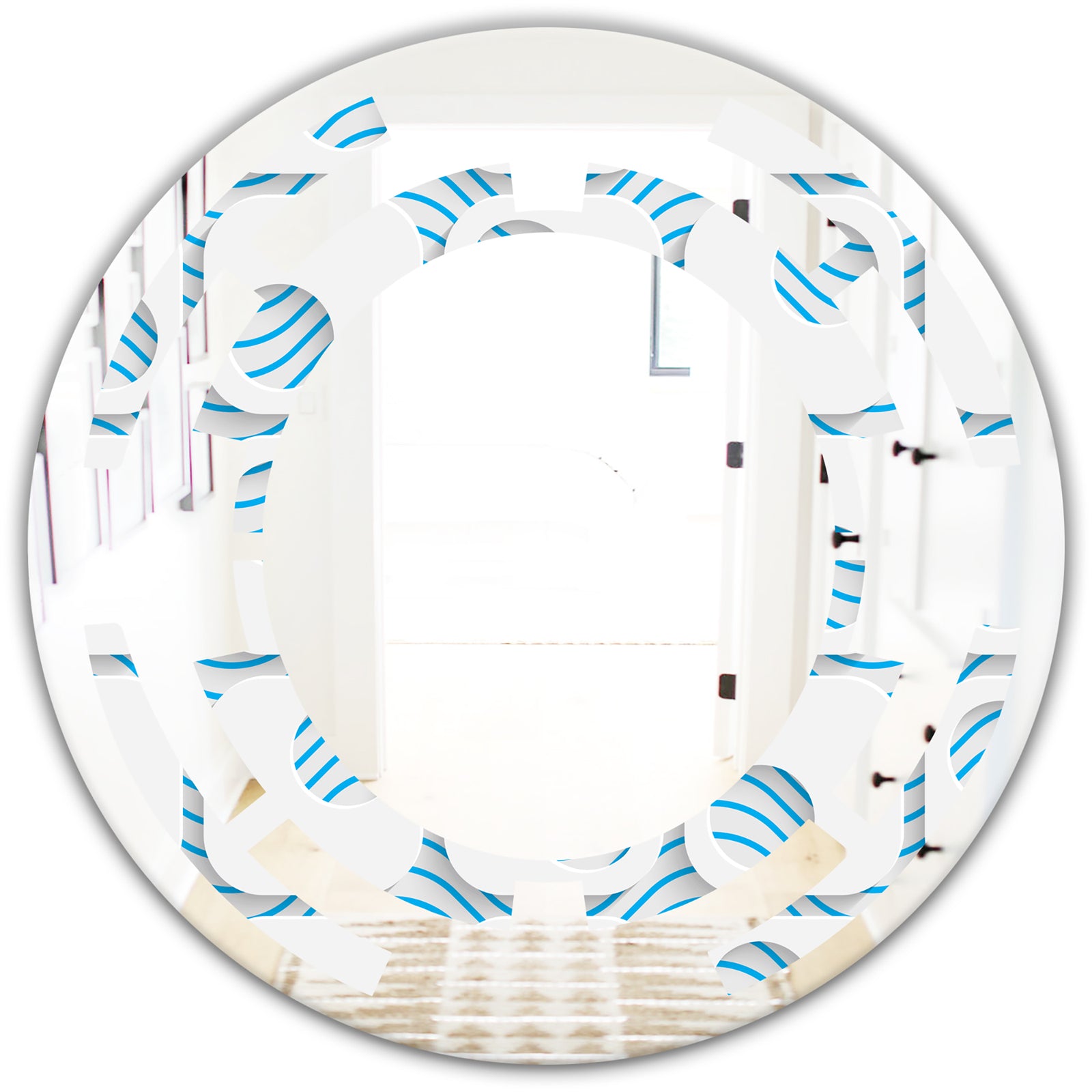 3D White and Blue Pattern III - Modern Round or Oval Wall Mirror - Space