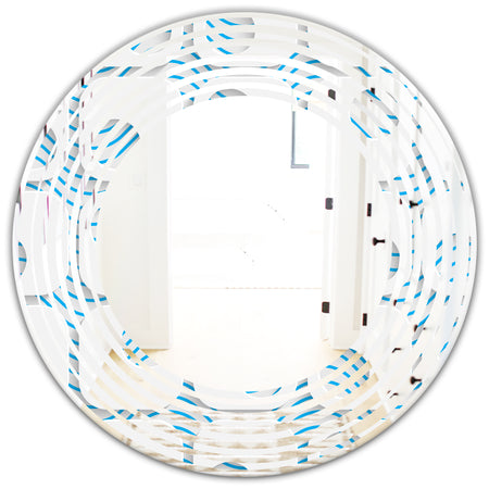 3D White and Blue Pattern III - Modern Round or Oval Wall Mirror - Wave