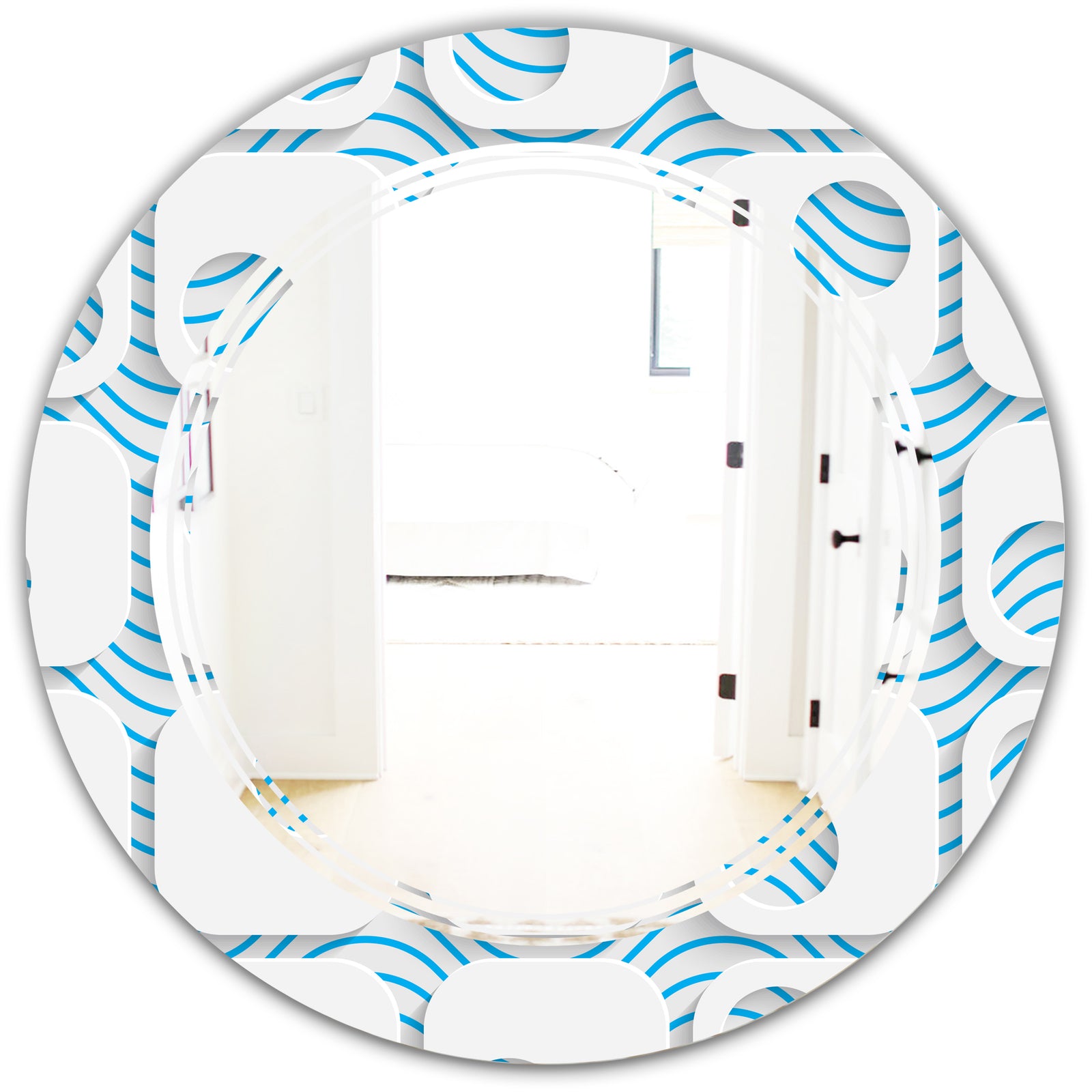 3D White and Blue Pattern III - Modern Round or Oval Wall Mirror - Triple C