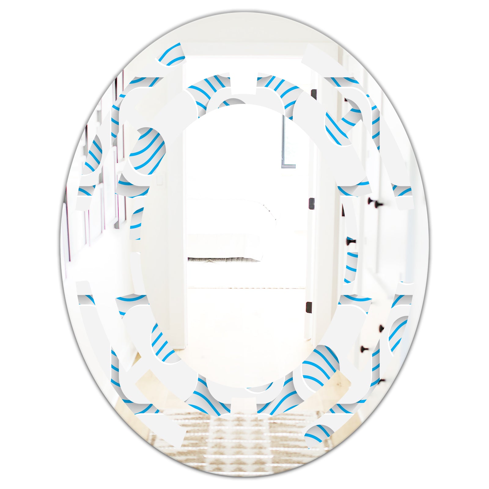 3D White and Blue Pattern III - Modern Round or Oval Wall Mirror - Space