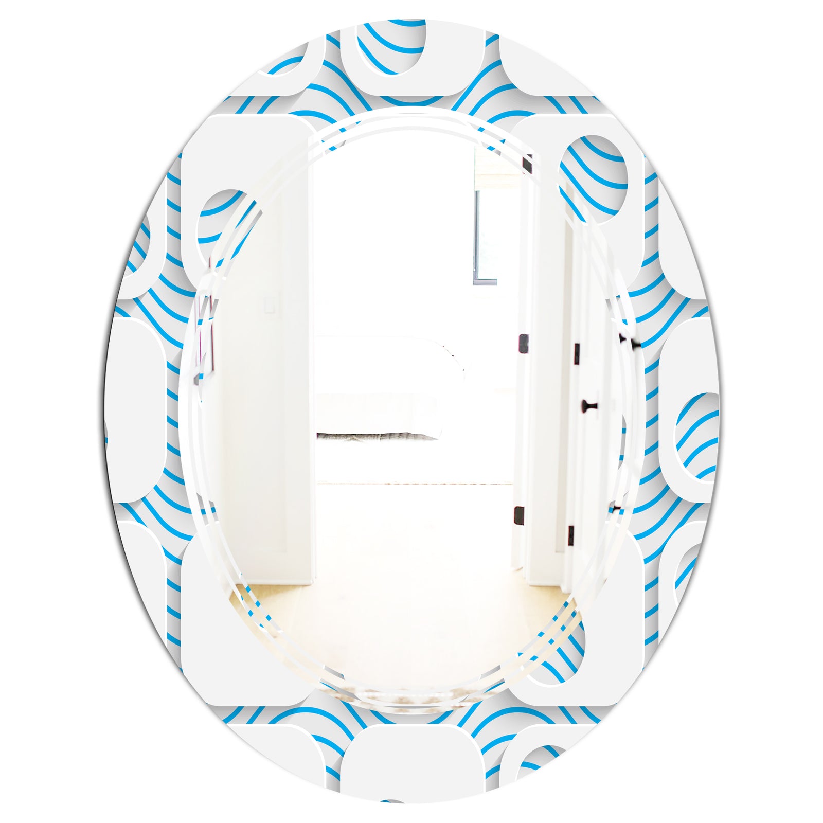 3D White and Blue Pattern III - Modern Round or Oval Wall Mirror - Triple C