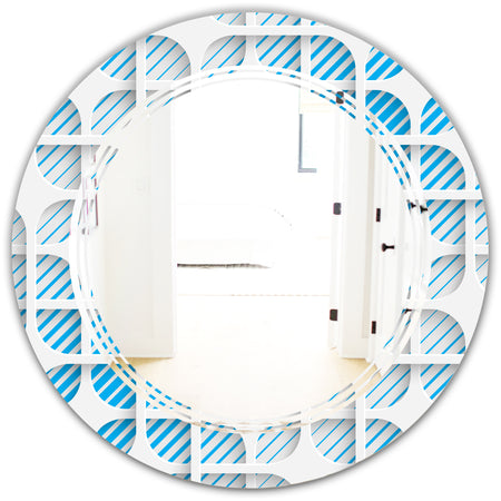 3D White and Blue Pattern II - Modern Round or Oval Wall Mirror - Triple C