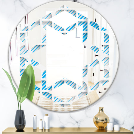 3D White and Blue Pattern II - Modern Round or Oval Wall Mirror - Hexagon Star
