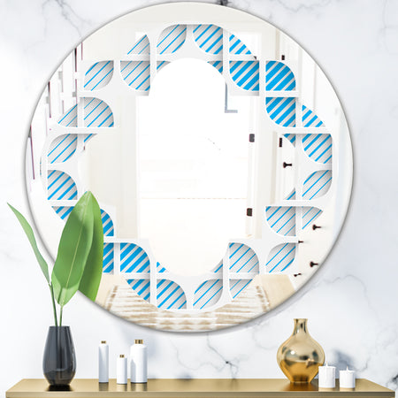 3D White and Blue Pattern II - Modern Round or Oval Wall Mirror - Quatrefoil