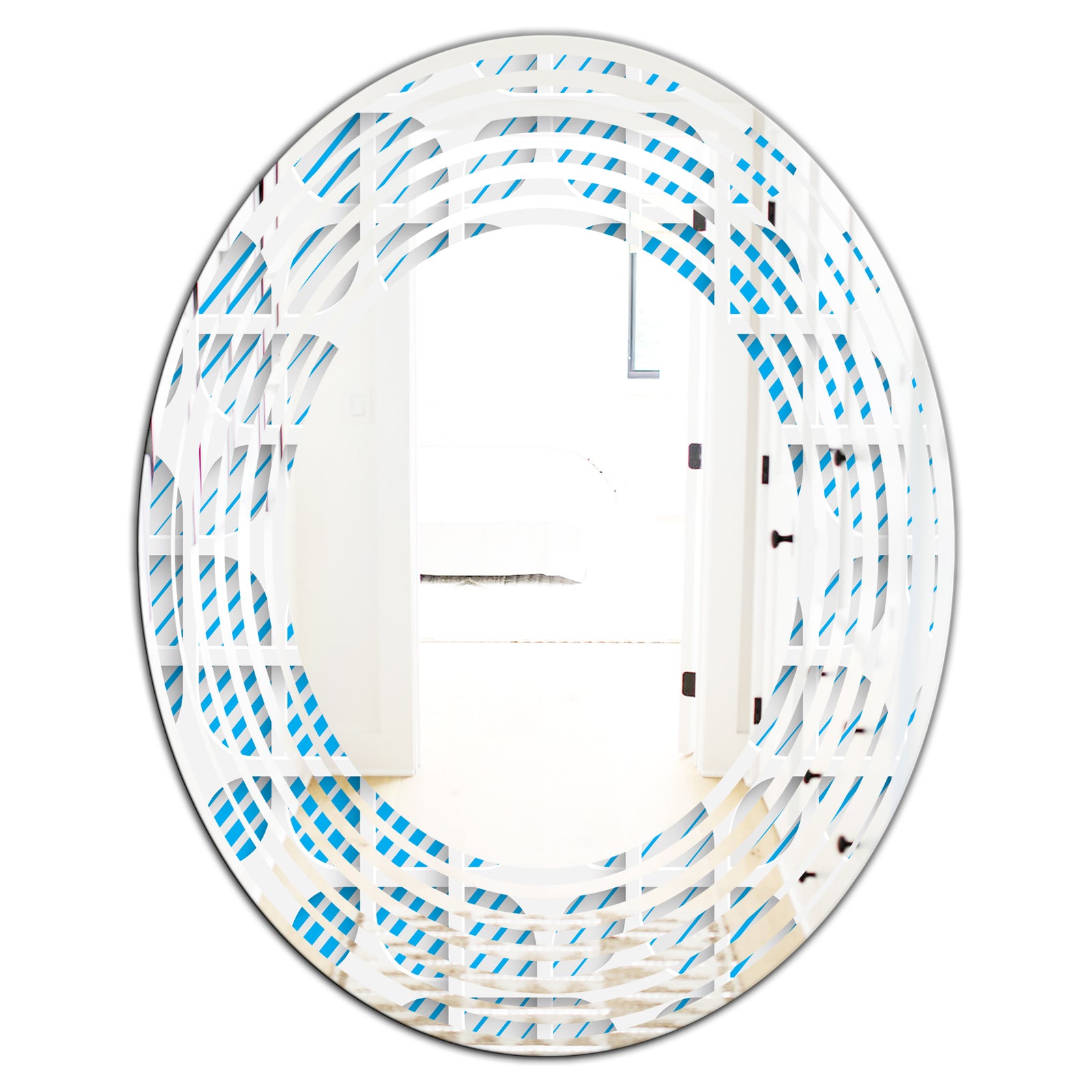 3D White and Blue Pattern II - Modern Round or Oval Wall Mirror - Wave