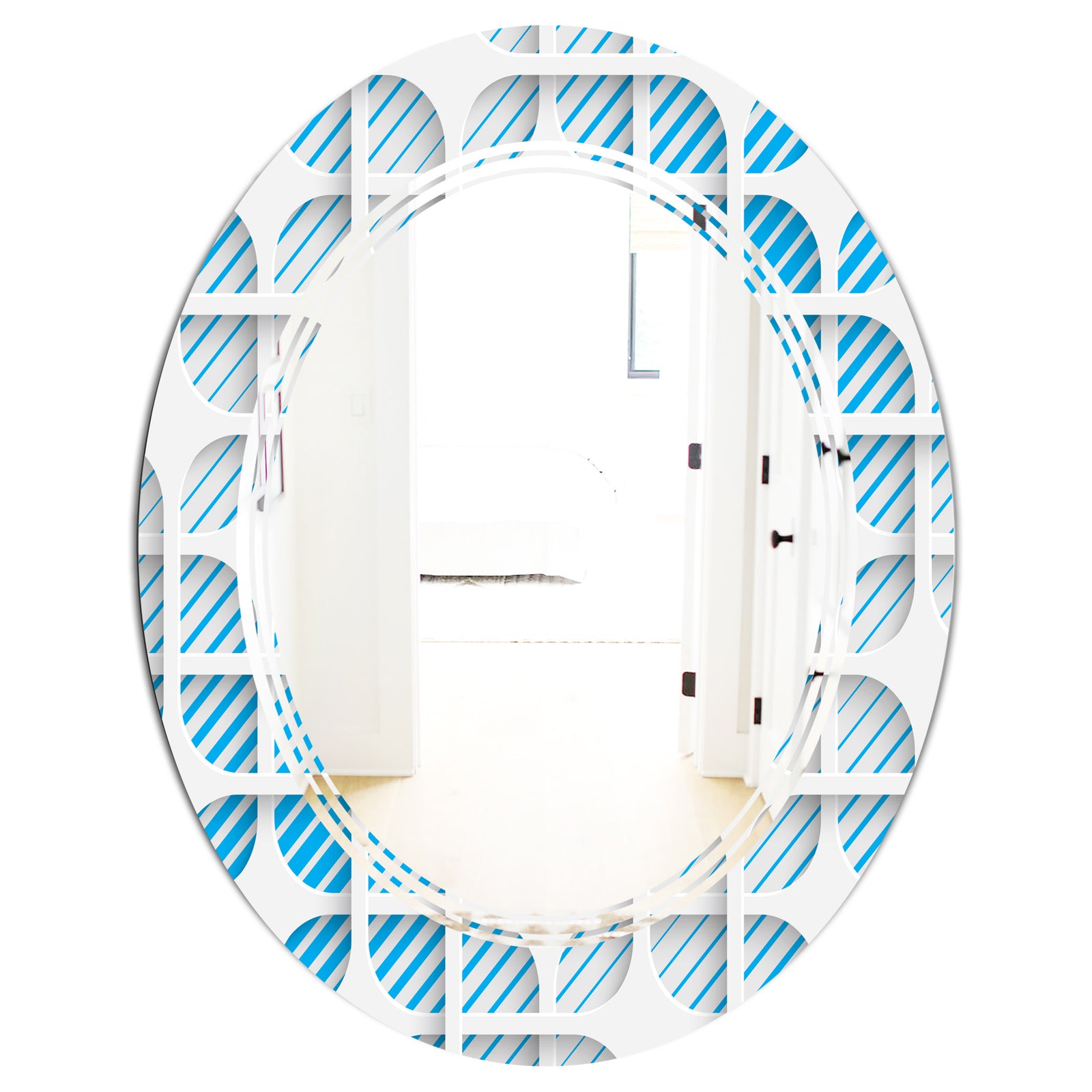 3D White and Blue Pattern II - Modern Round or Oval Wall Mirror - Triple C