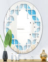 3D White and Blue Pattern II - Modern Round or Oval Wall Mirror - Quatrefoil