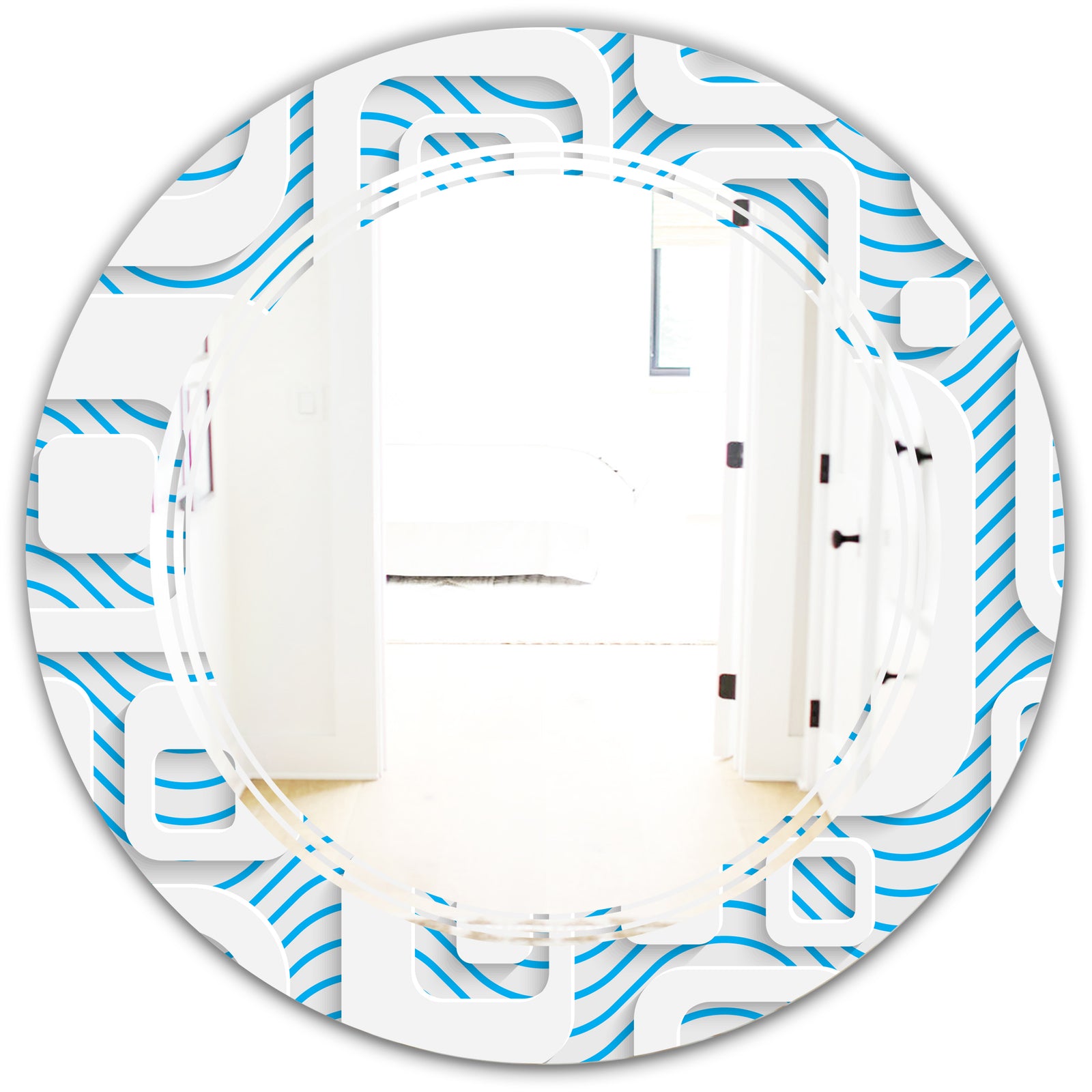 3D White and Blue Pattern I - Modern Round or Oval Wall Mirror - Triple C