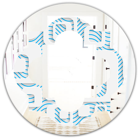3D White and Blue Pattern I - Modern Round or Oval Wall Mirror - Quatrefoil