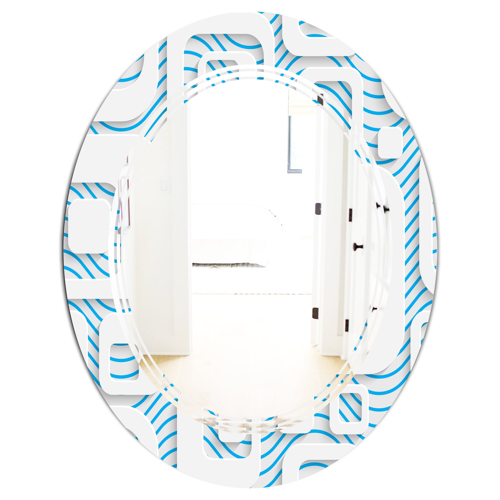 3D White and Blue Pattern I - Modern Round or Oval Wall Mirror - Triple C