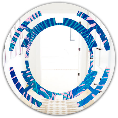 Retro Floral Pattern X - Modern Round or Oval Wall Mirror - Space