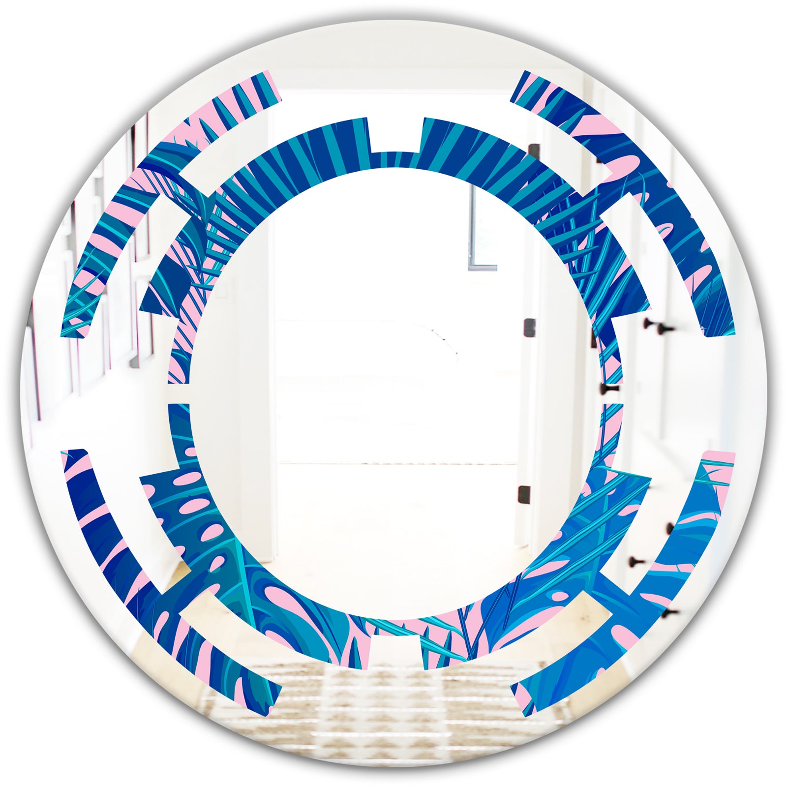 Retro Floral Pattern X - Modern Round or Oval Wall Mirror - Space
