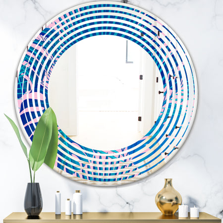 Retro Floral Pattern X - Modern Round or Oval Wall Mirror - Wave