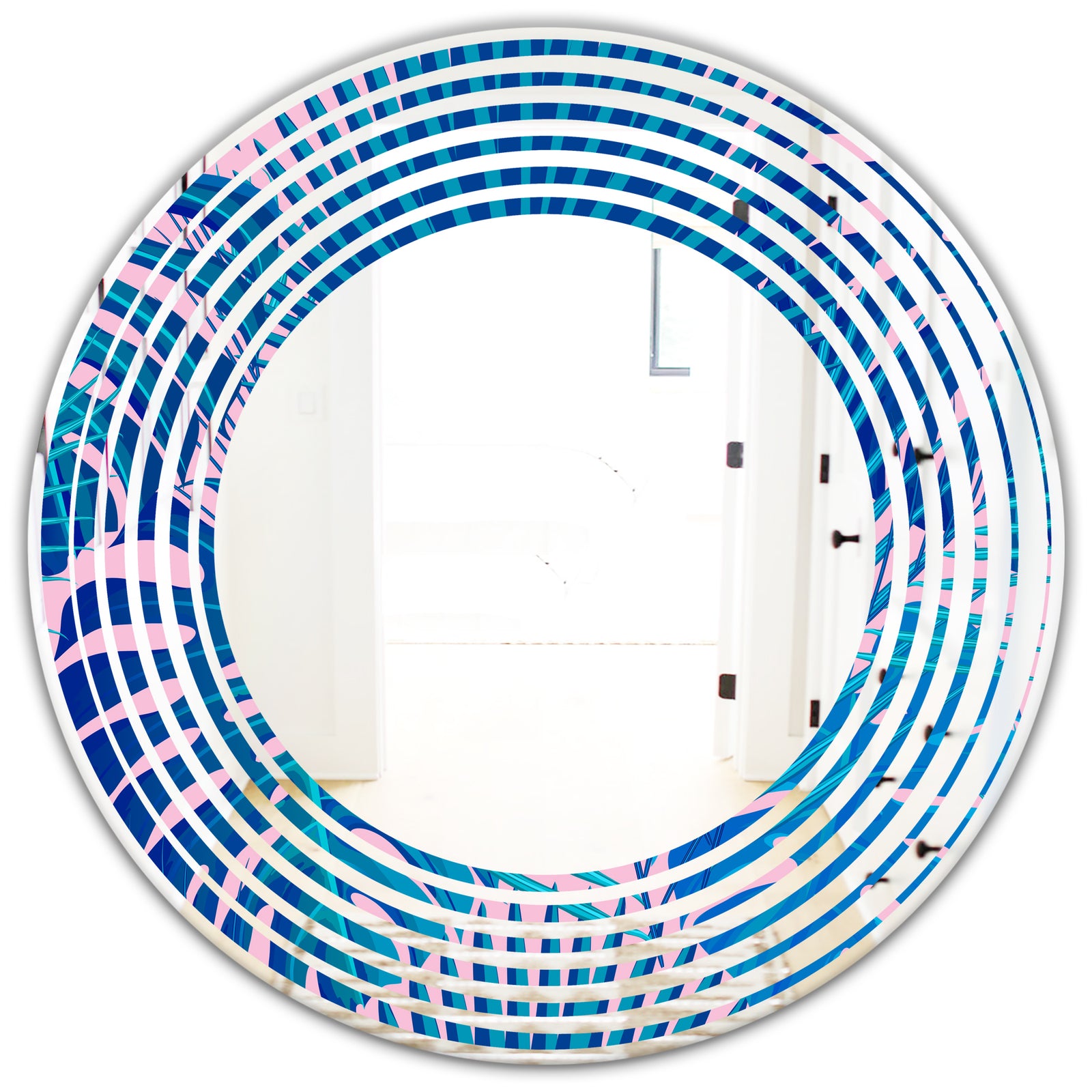 Retro Floral Pattern X - Modern Round or Oval Wall Mirror - Wave