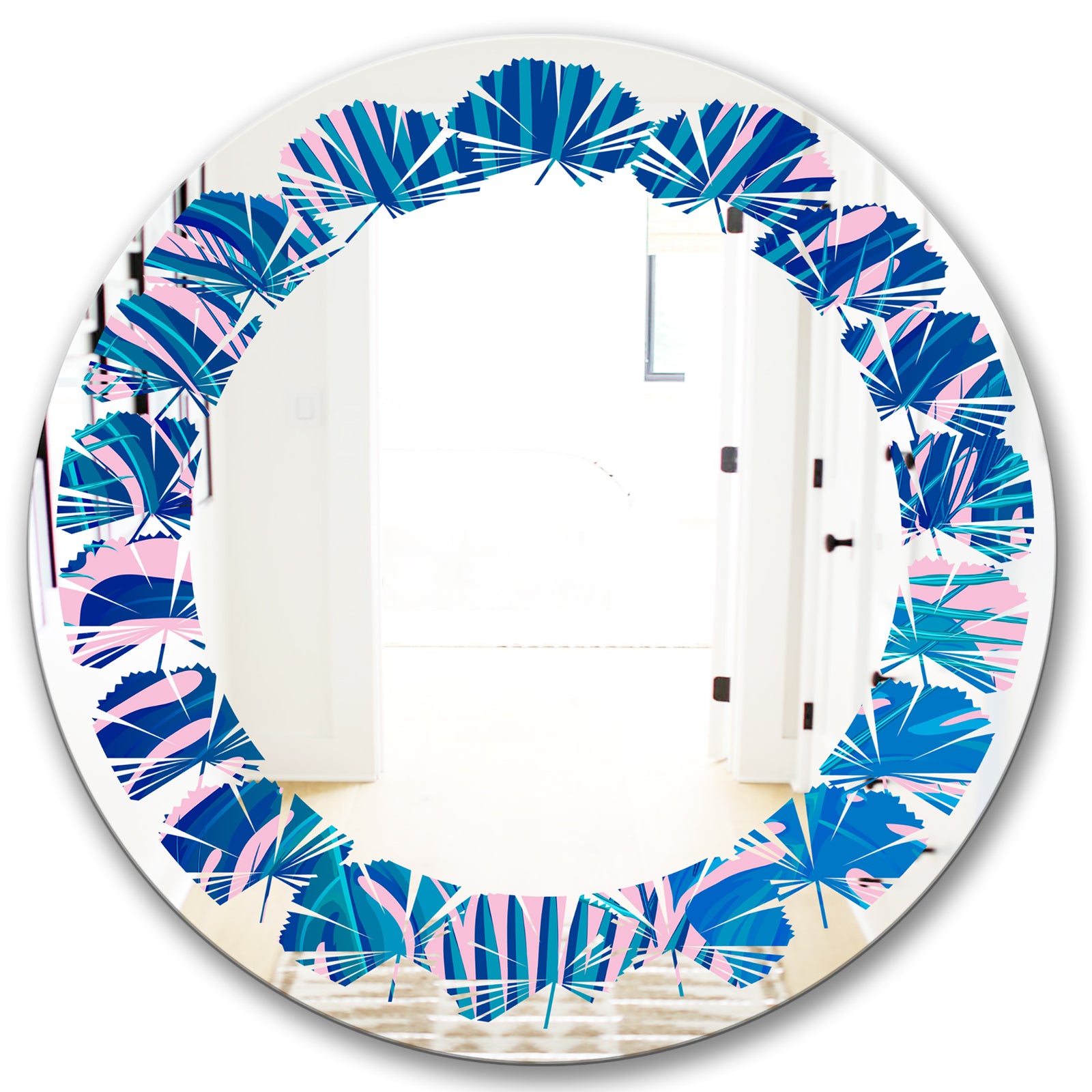 Retro Floral Pattern X - Modern Round or Oval Wall Mirror - Leaves