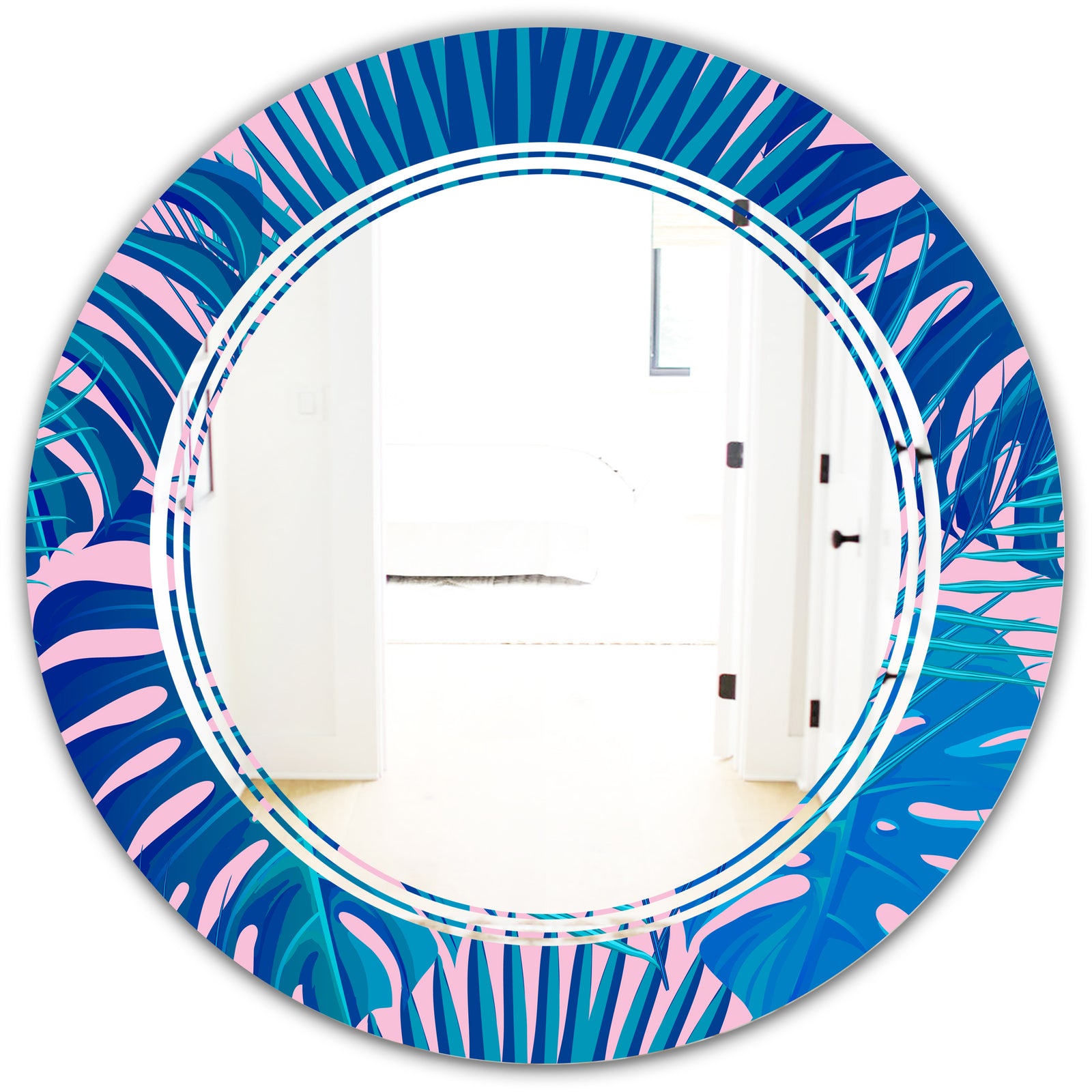 Retro Floral Pattern X - Modern Round or Oval Wall Mirror - Triple C