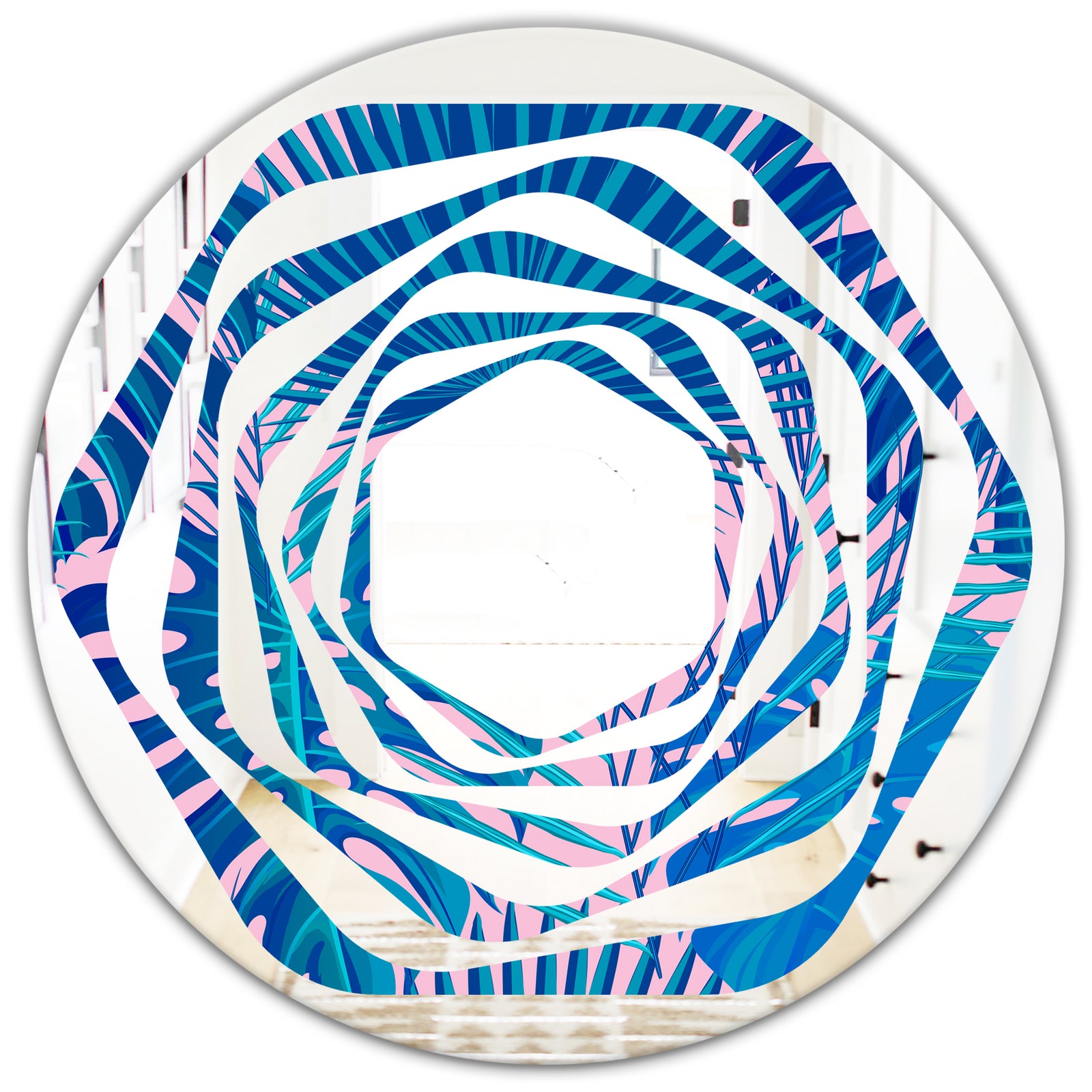 Retro Floral Pattern X - Modern Round or Oval Wall Mirror - Whirl