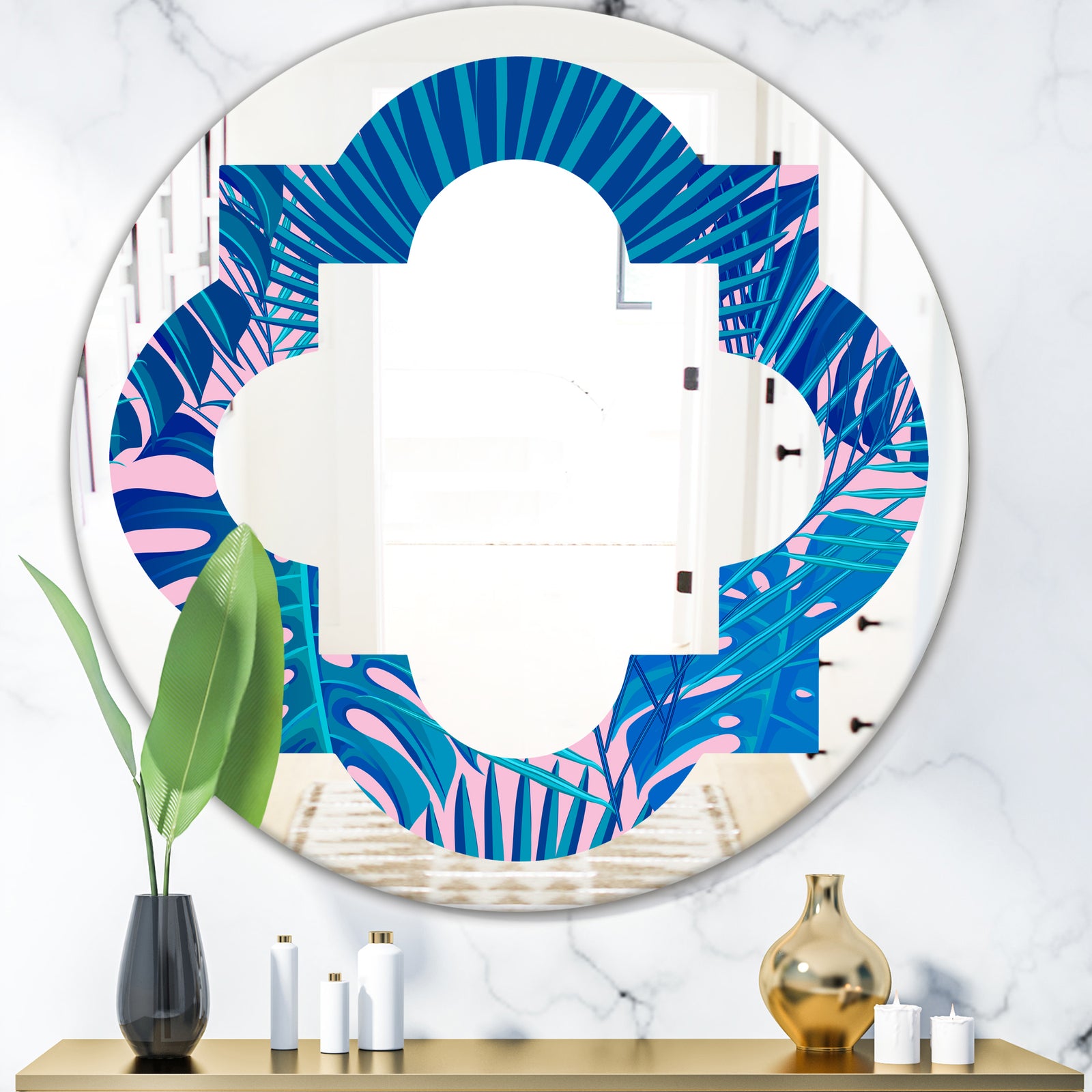 Retro Floral Pattern X - Modern Round or Oval Wall Mirror - Quatrefoil