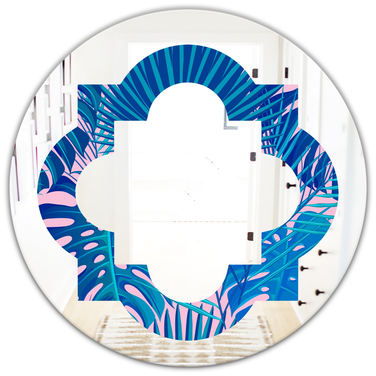 Retro Floral Pattern X - Modern Round or Oval Wall Mirror - Quatrefoil
