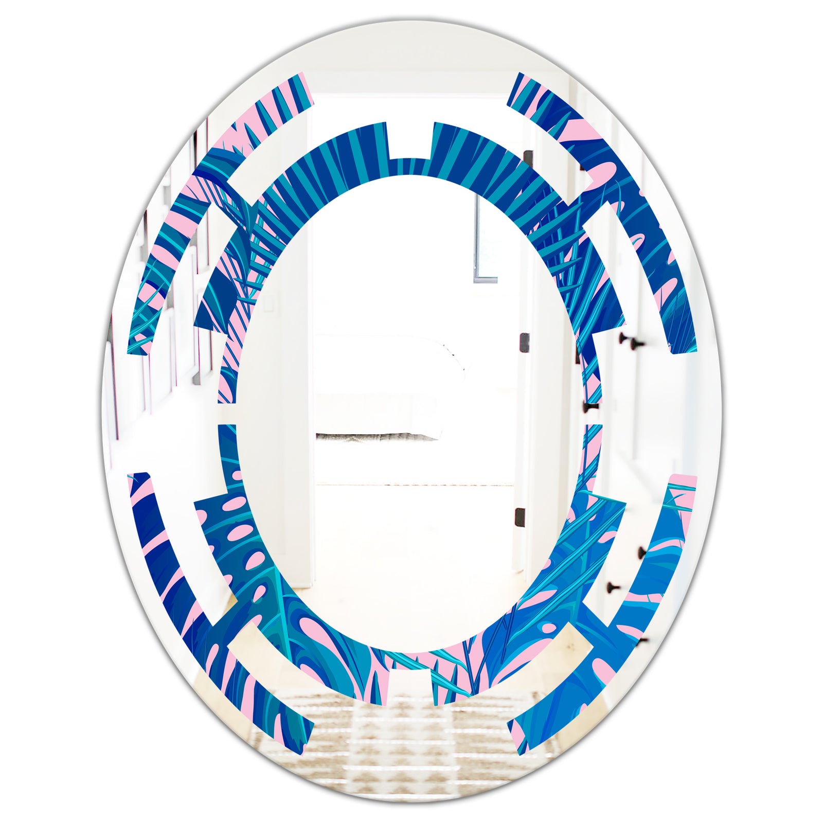 Retro Floral Pattern X - Modern Round or Oval Wall Mirror - Space